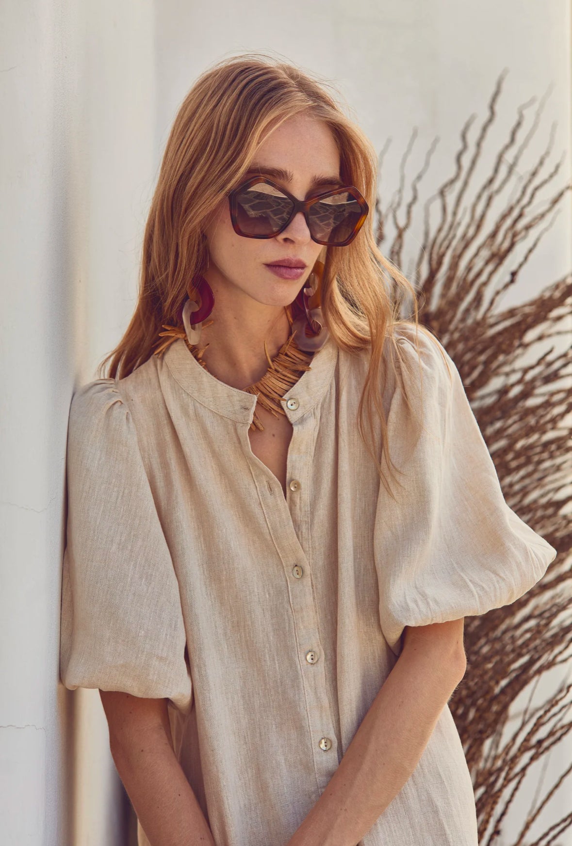 Bubble Linen Dress - natural