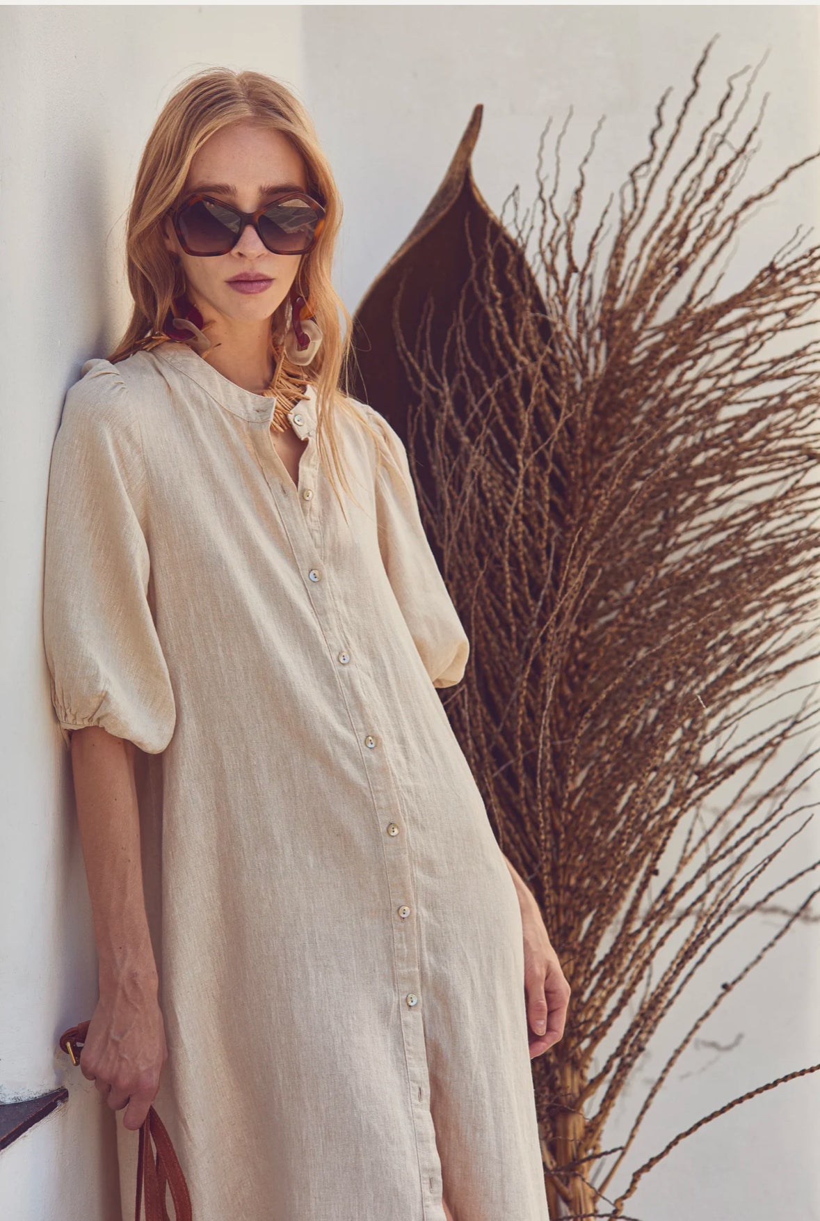 Bubble Linen Dress - natural