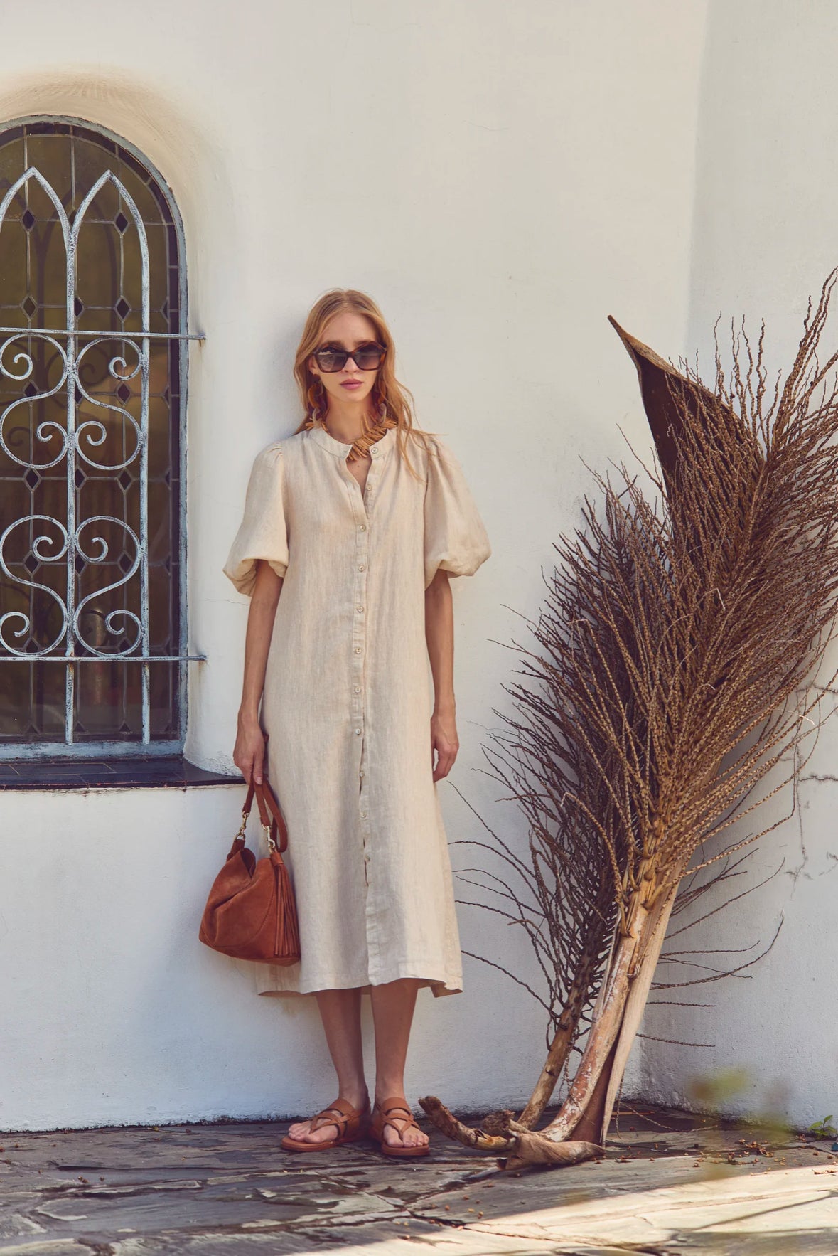 Bubble Linen Dress - natural