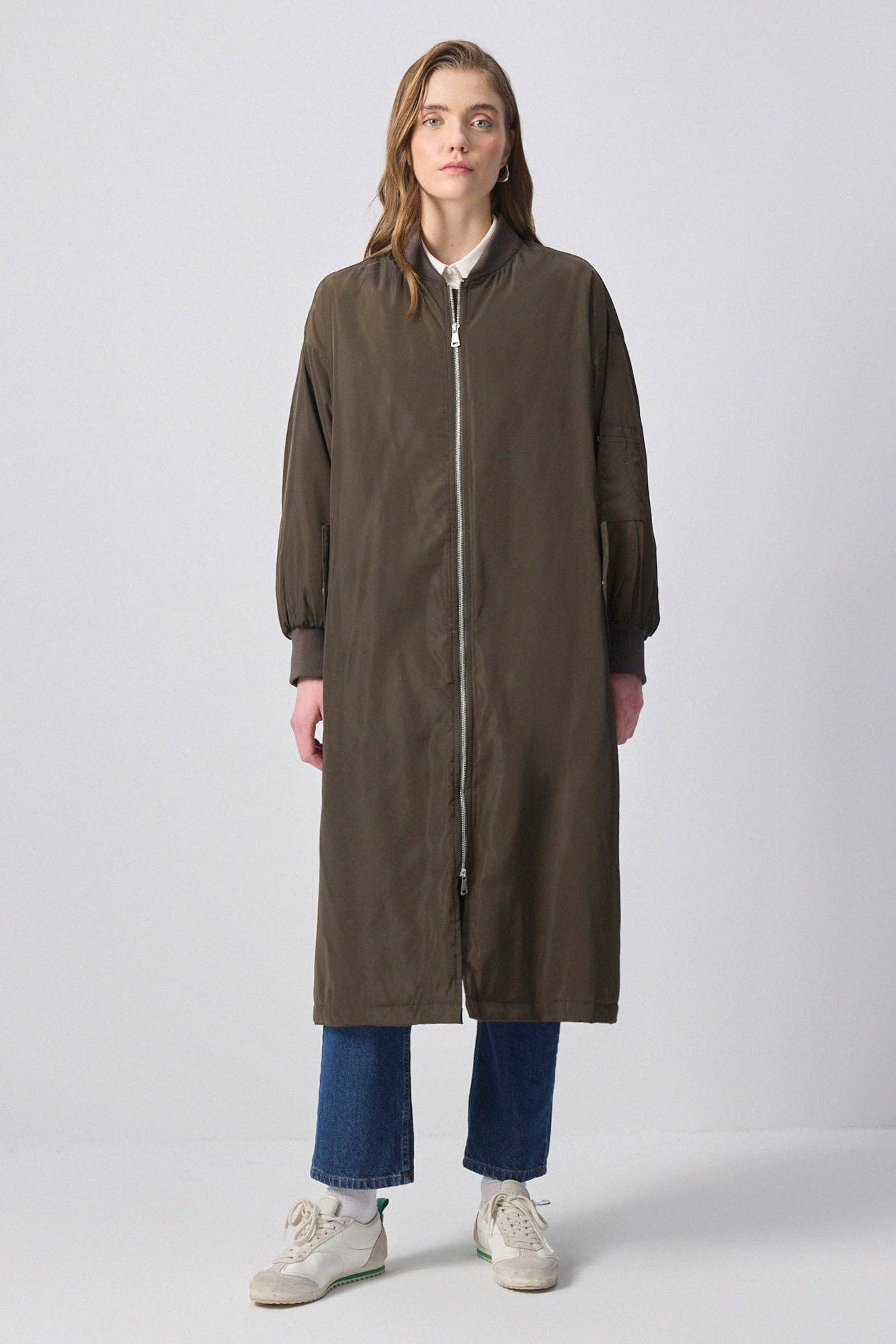 Longline Bomber Coat - Khaki