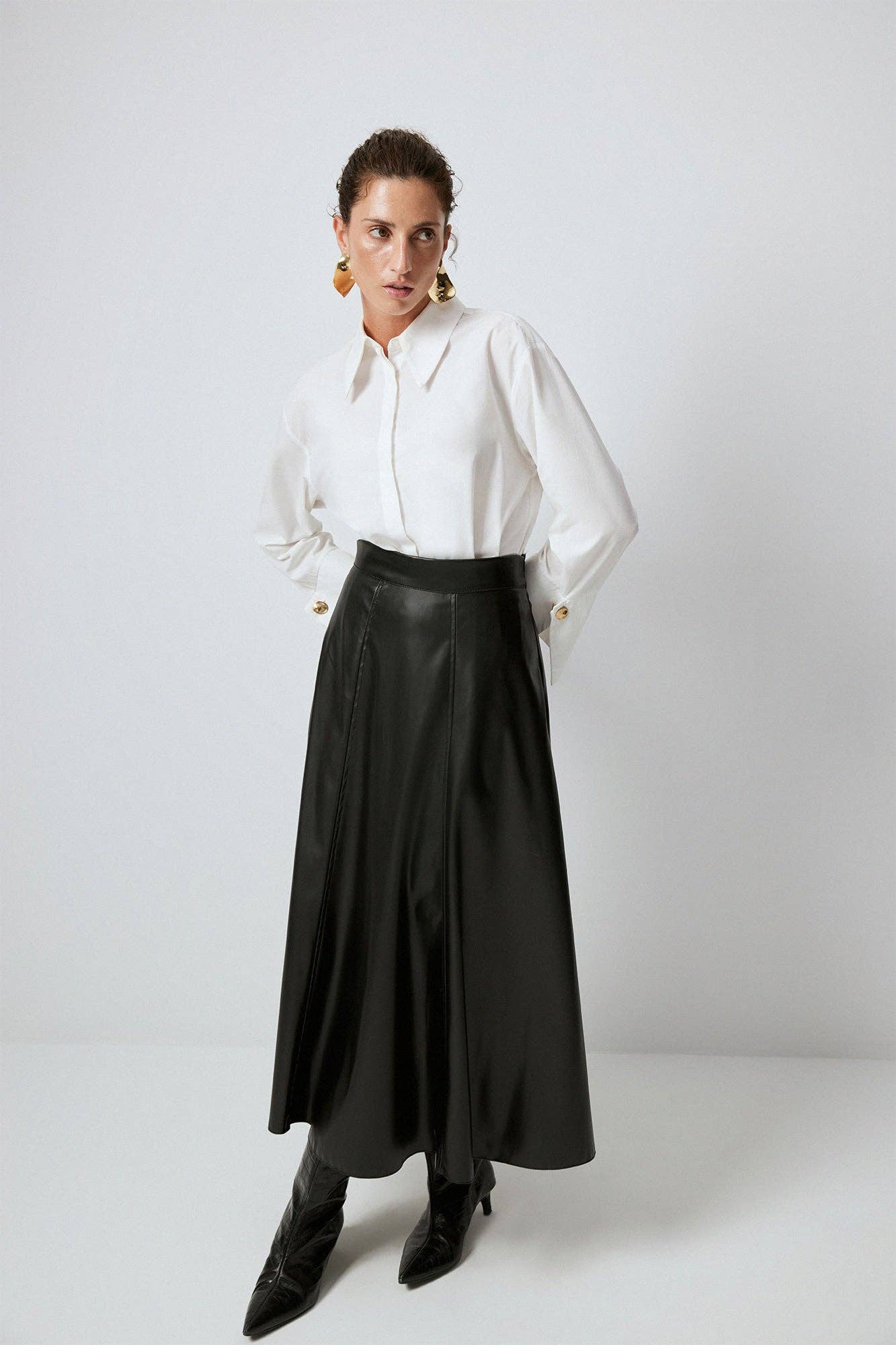 Tucker Flounced Skirt - Faux Leather