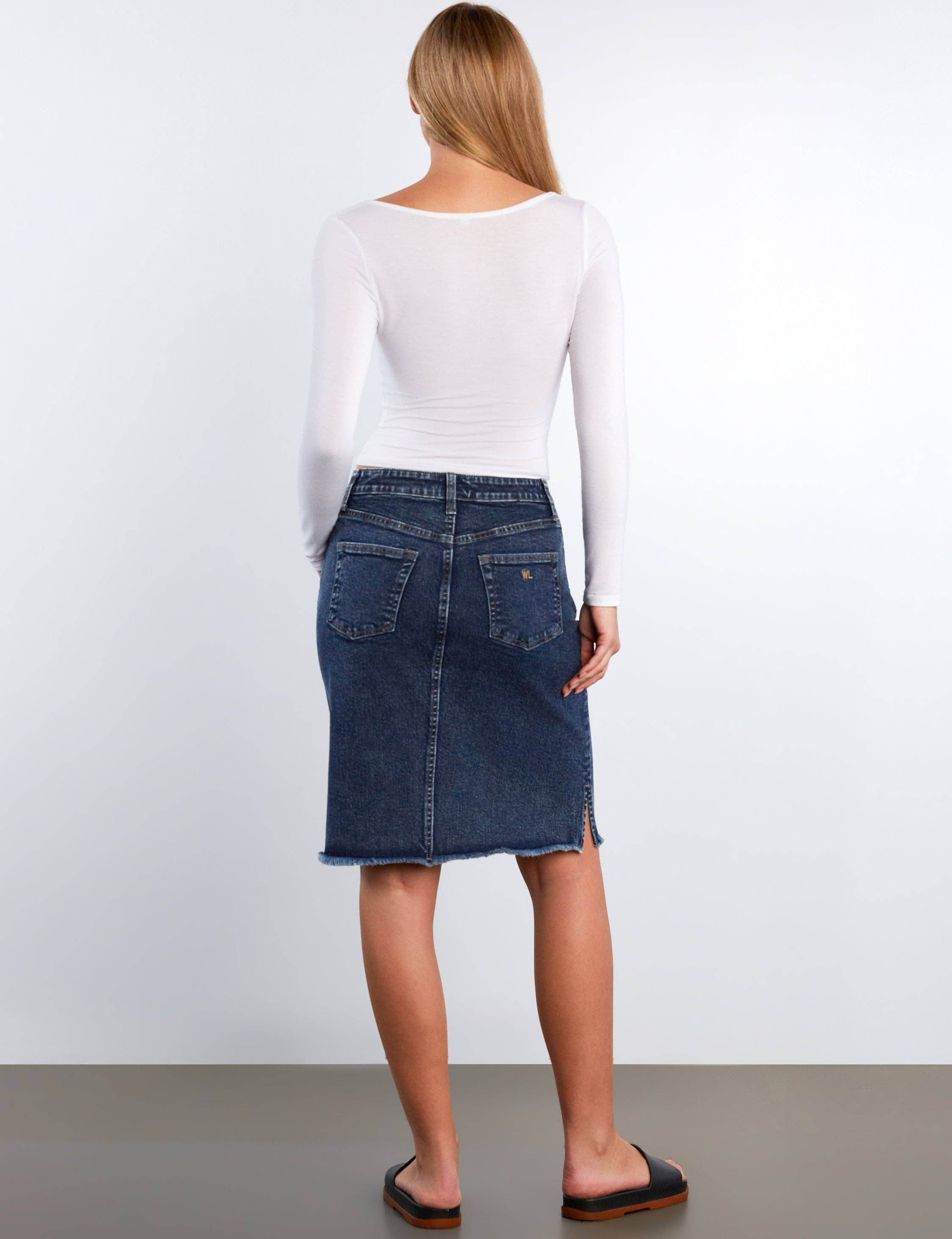 Fray Hem Jean Skirt - Dark Wash