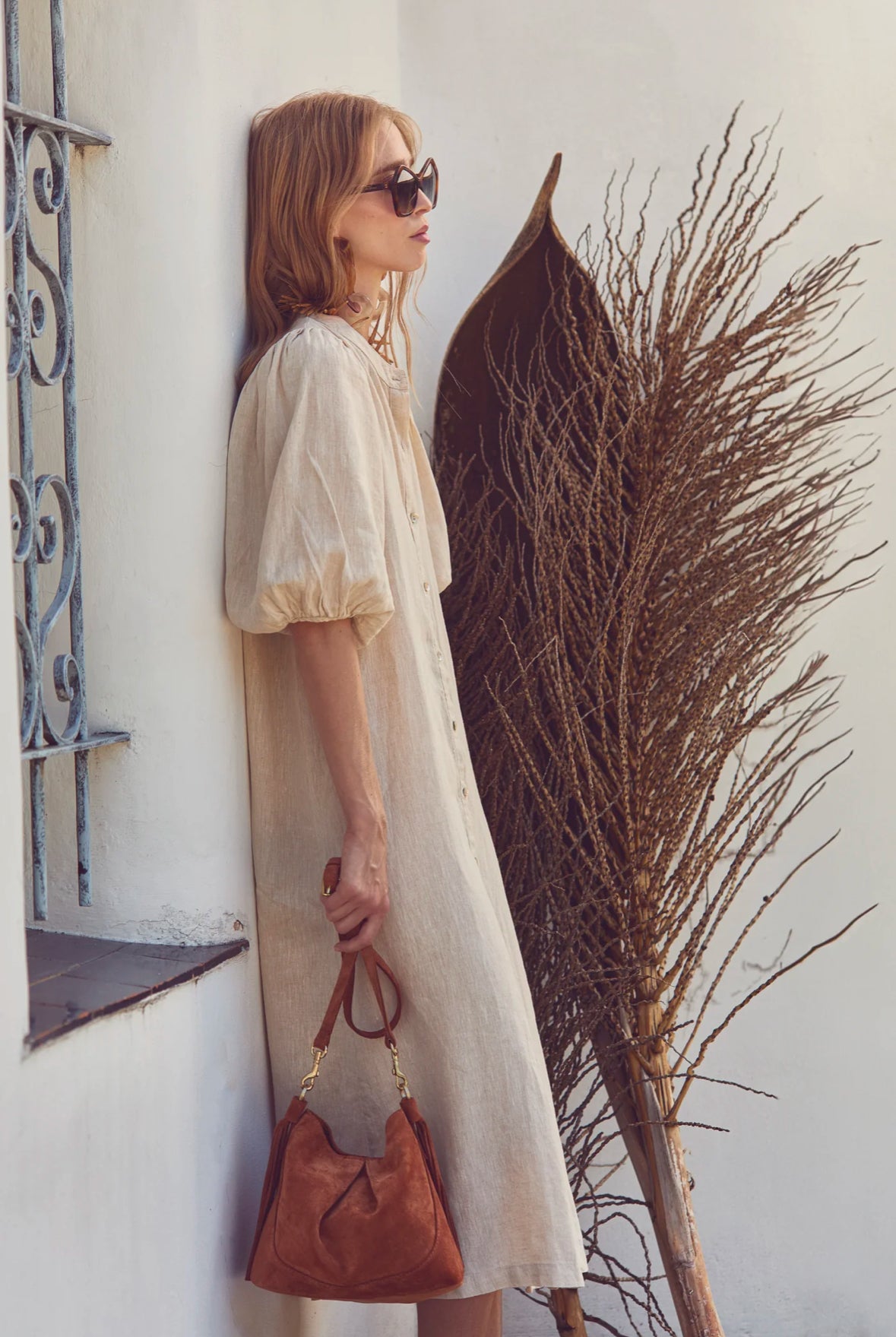 Bubble Linen Dress - natural