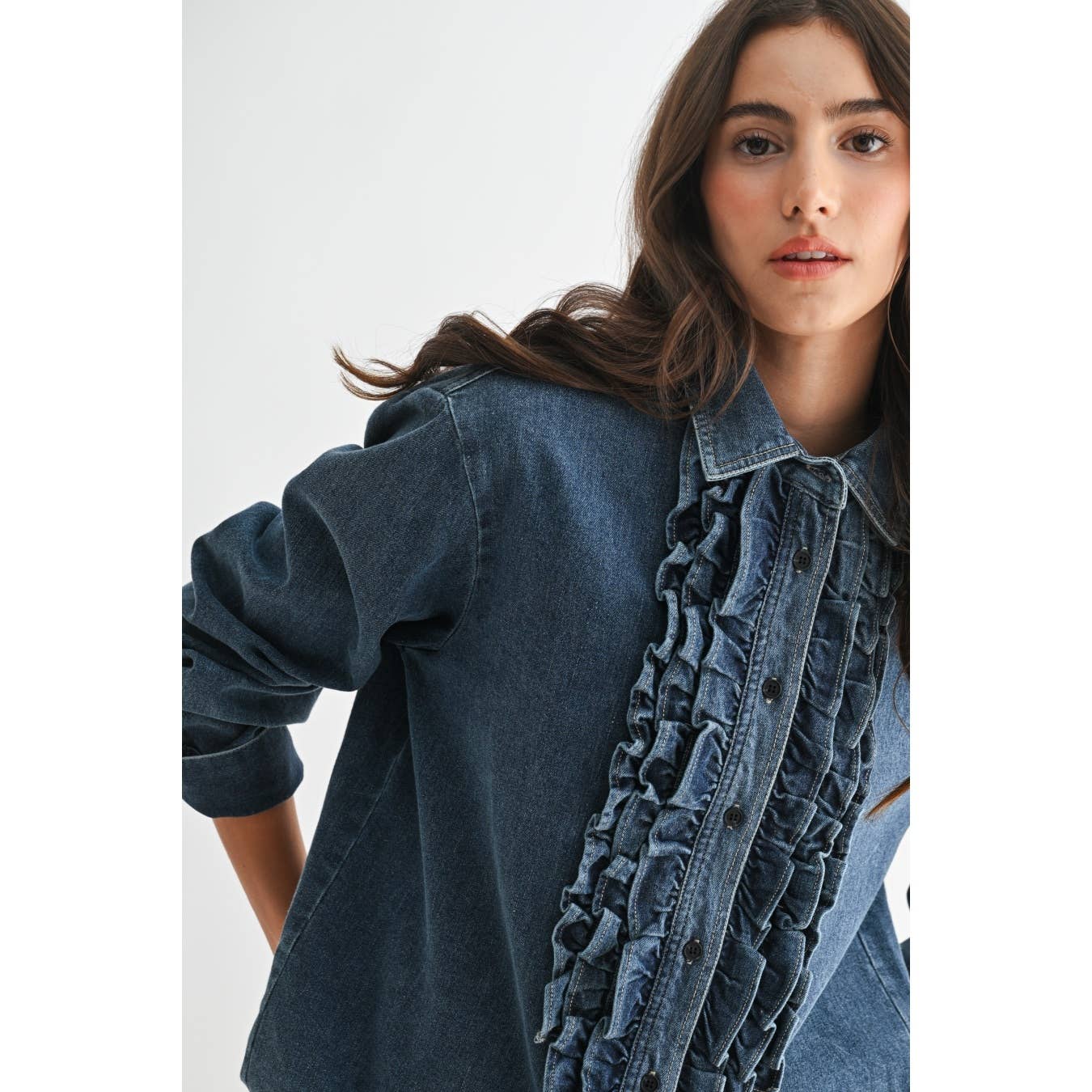 Ruffle Denim Shirt
