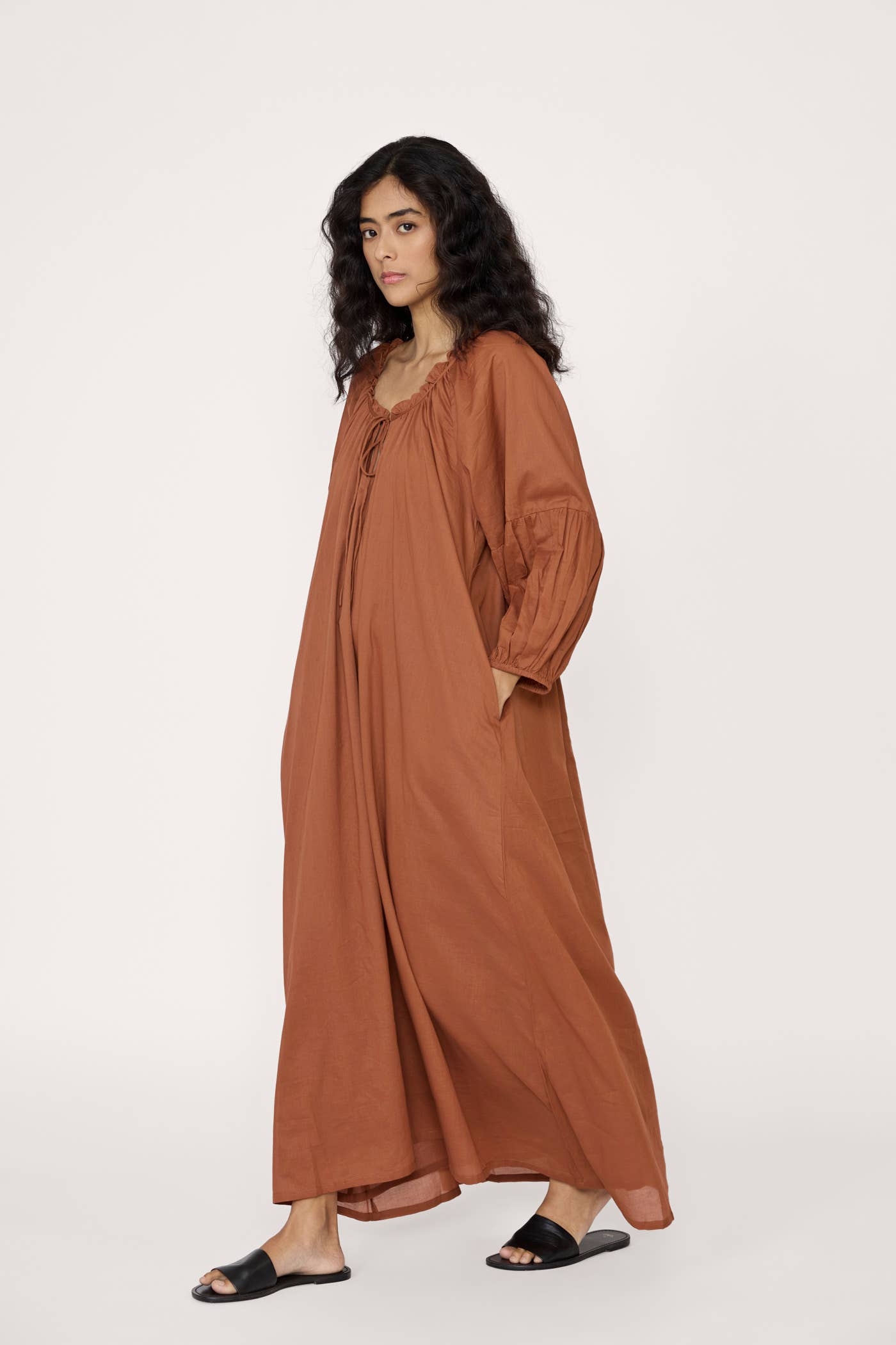 Long Sleeve Plunge Dress - Clay