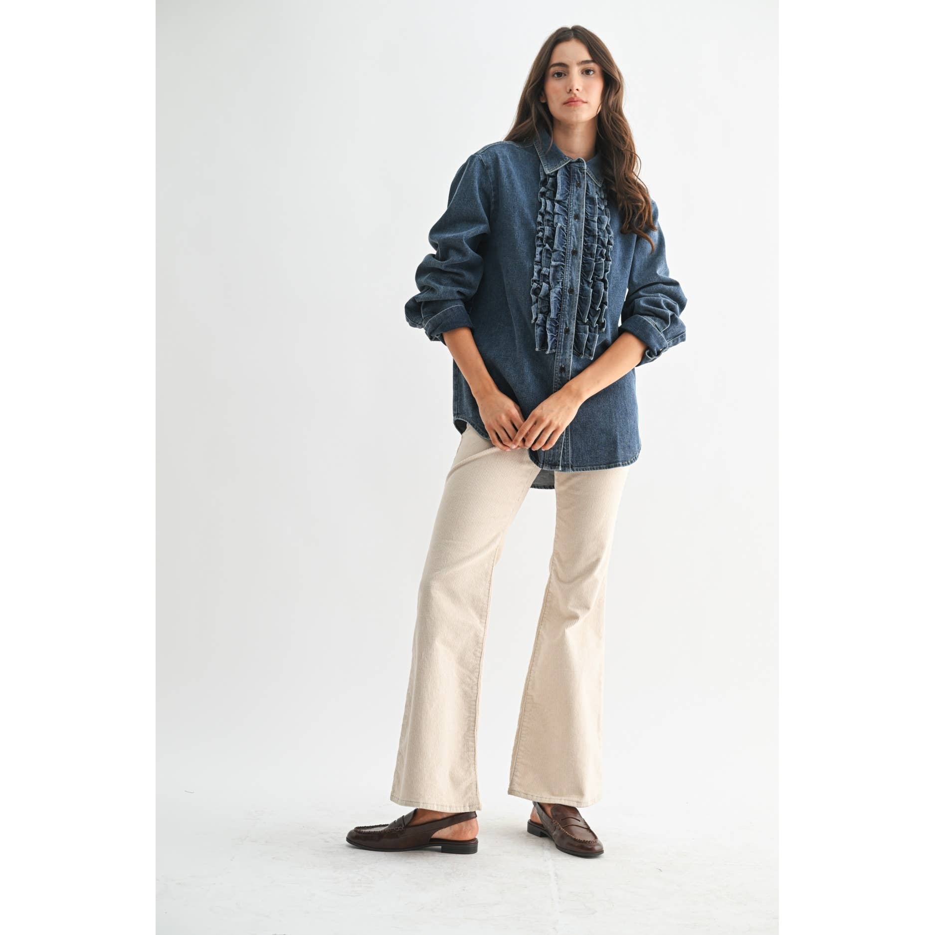 Ruffle Denim Shirt