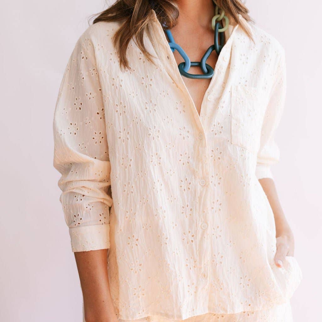 Ivory Eyelet Bermuda Button Down