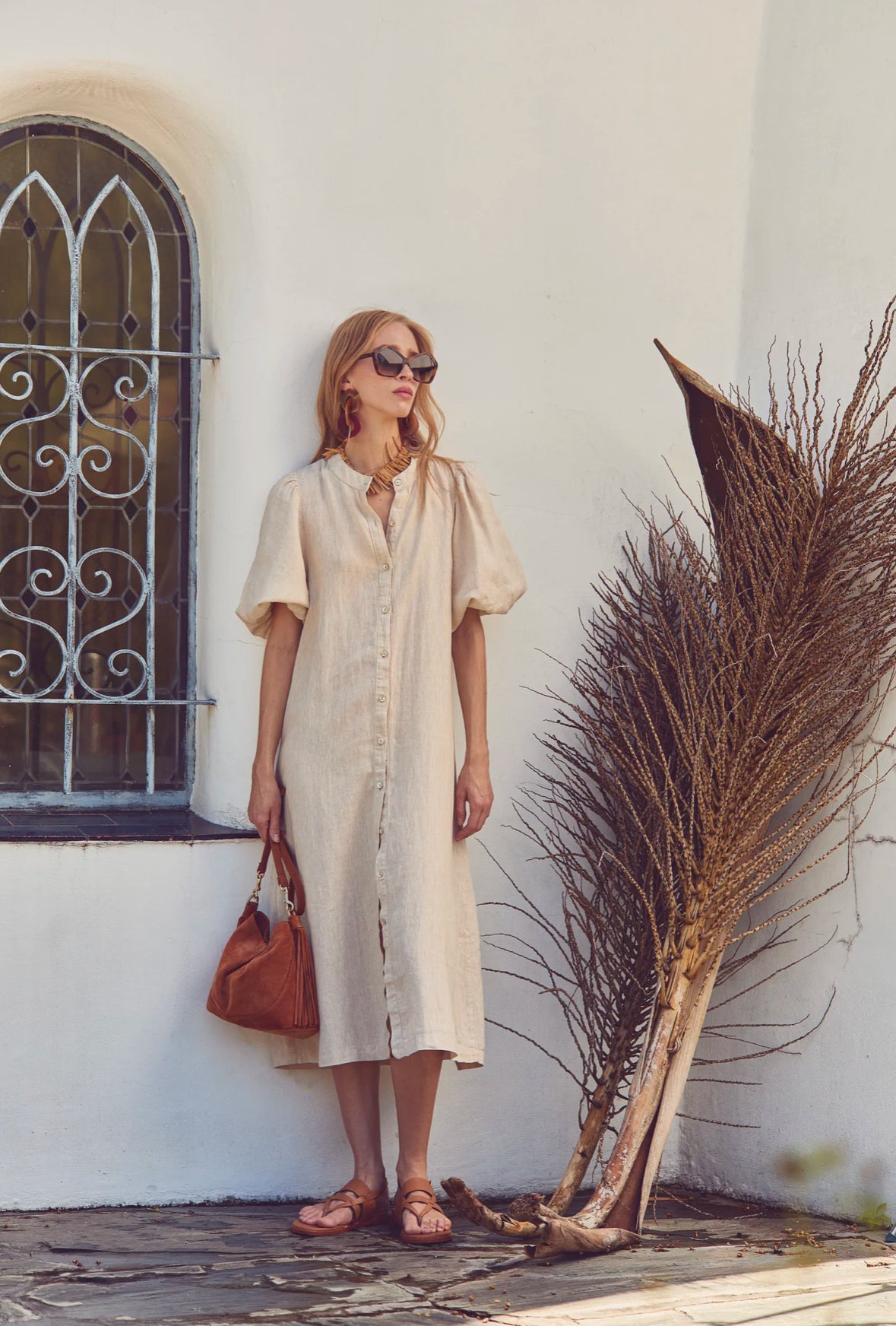 Bubble Linen Dress - natural