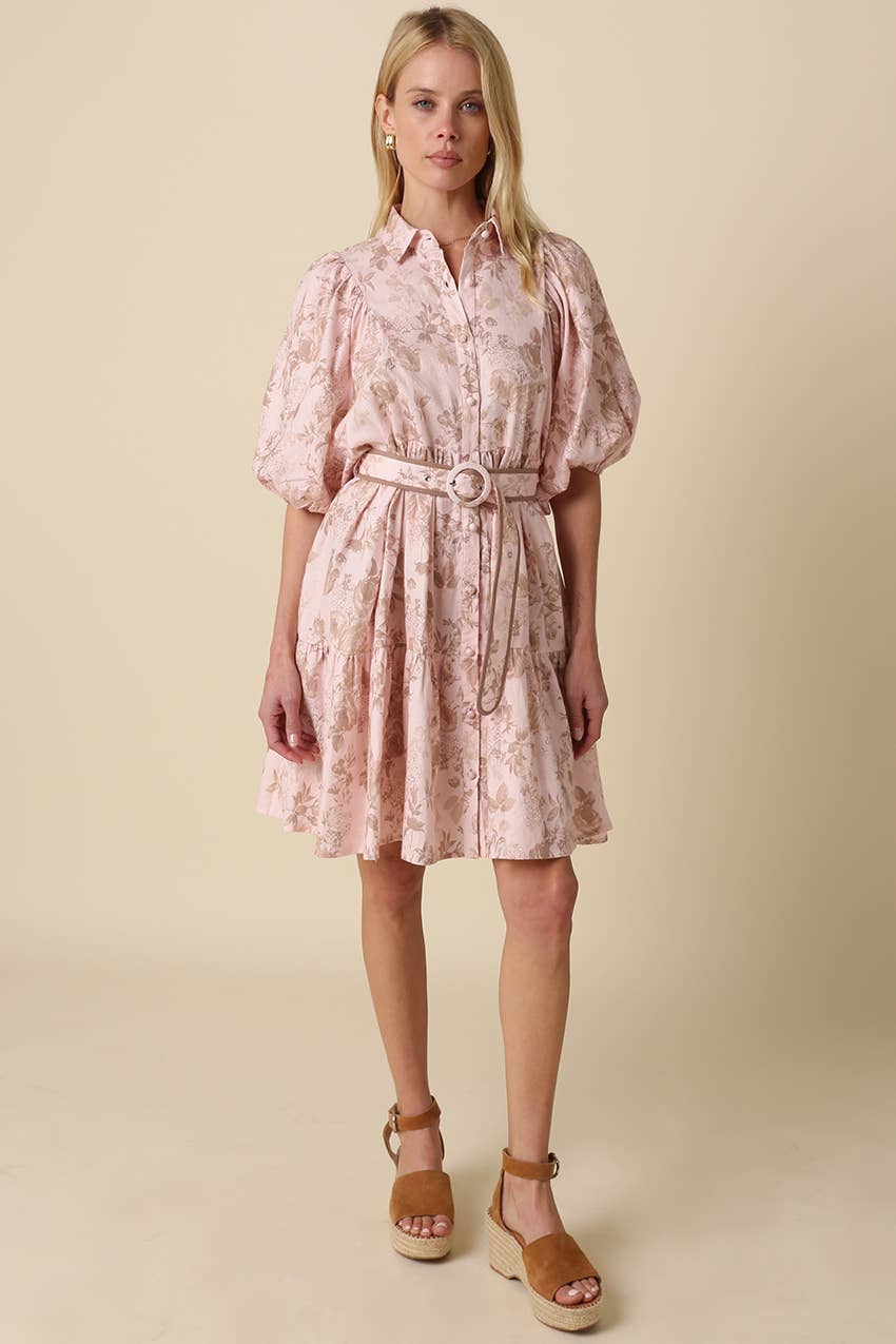 Kianna Floral Belted Shirt Dress
