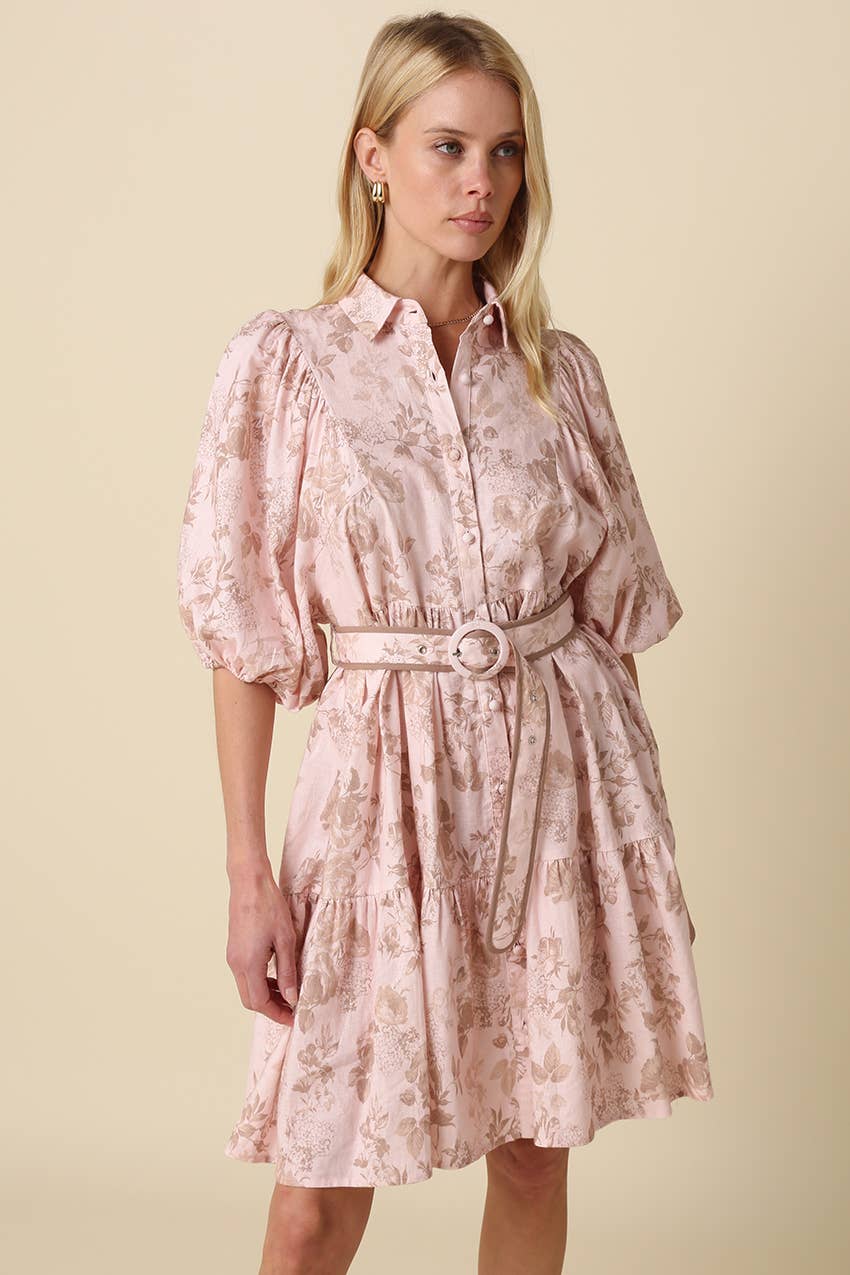 Kianna Floral Belted Shirt Dress