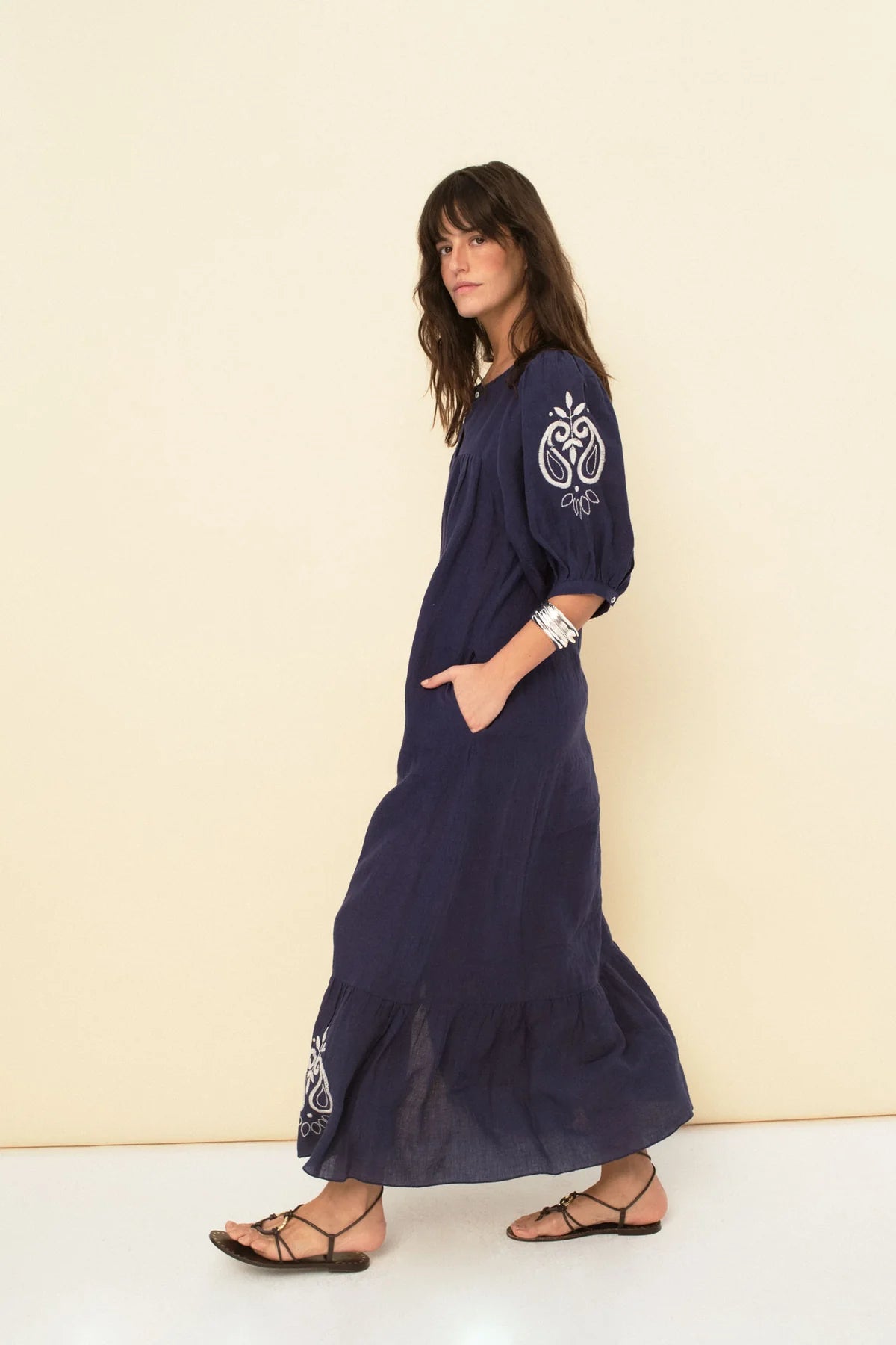Sofia Dress Navy Linen
