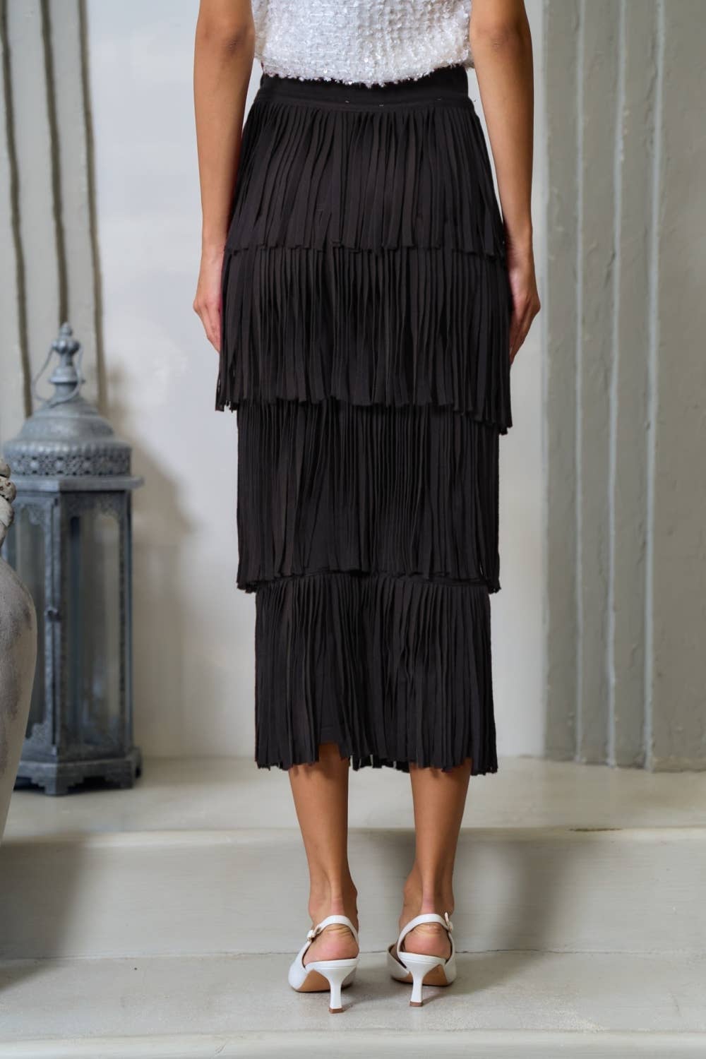 Malorca Fringe Sweater Skirt - Black