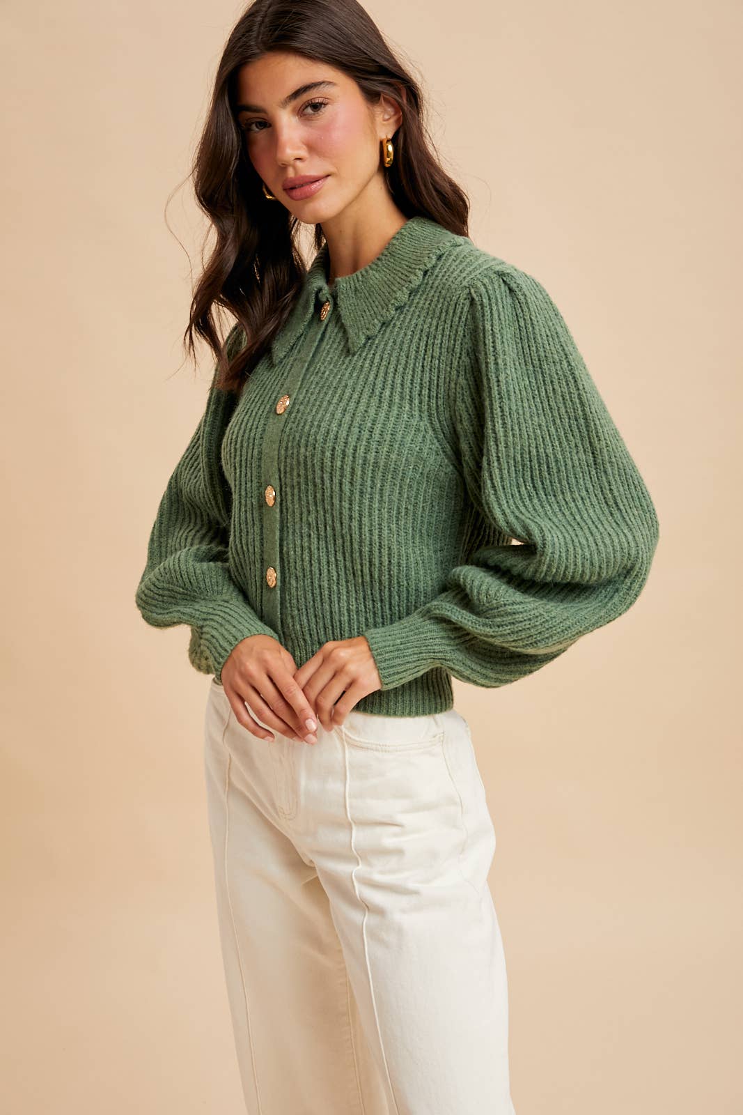 CHUNKY COLLAR KNITTED CARDIGAN: MOCHA MOUSSE / M