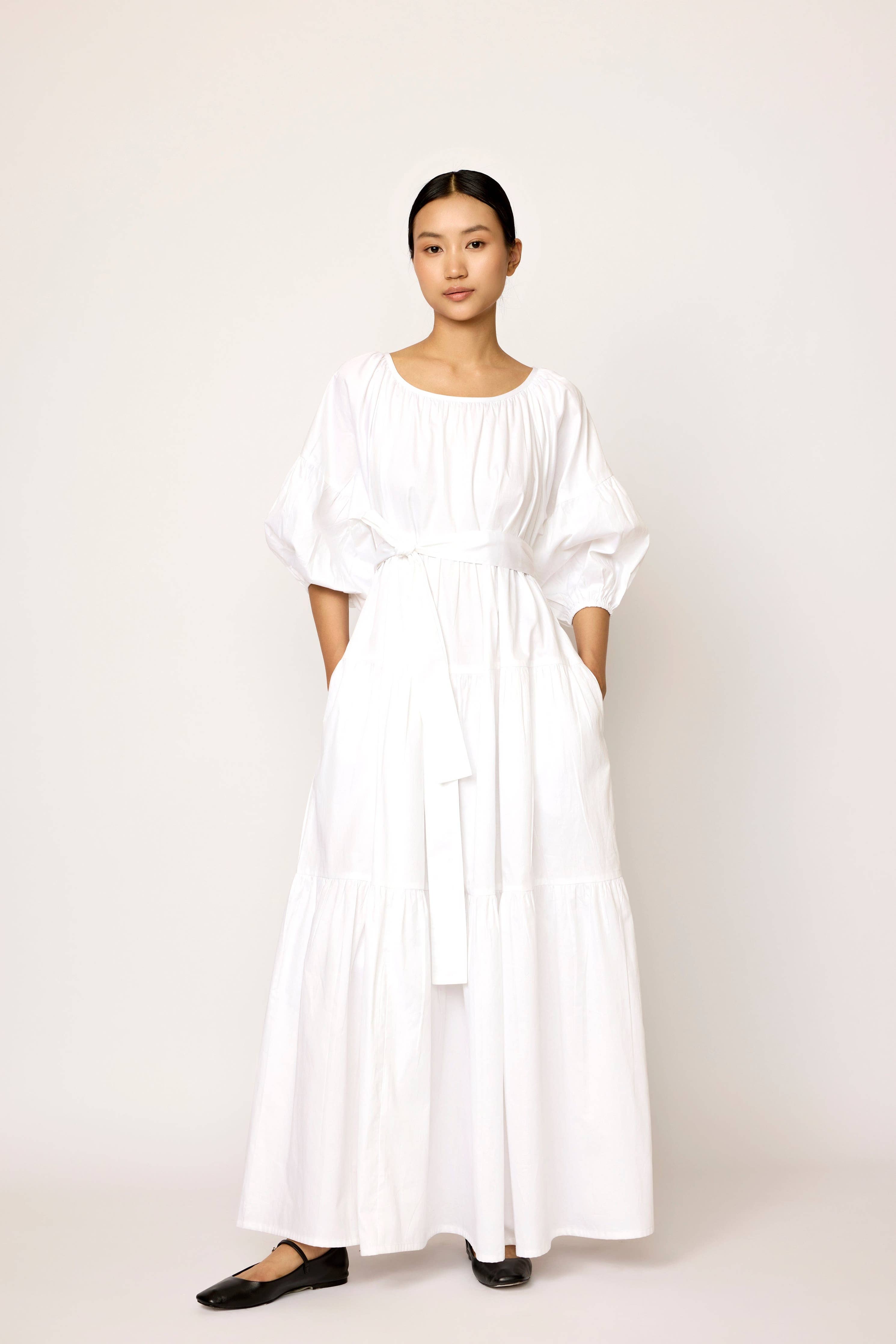 Voluminous Tiered Maxi Dress - White