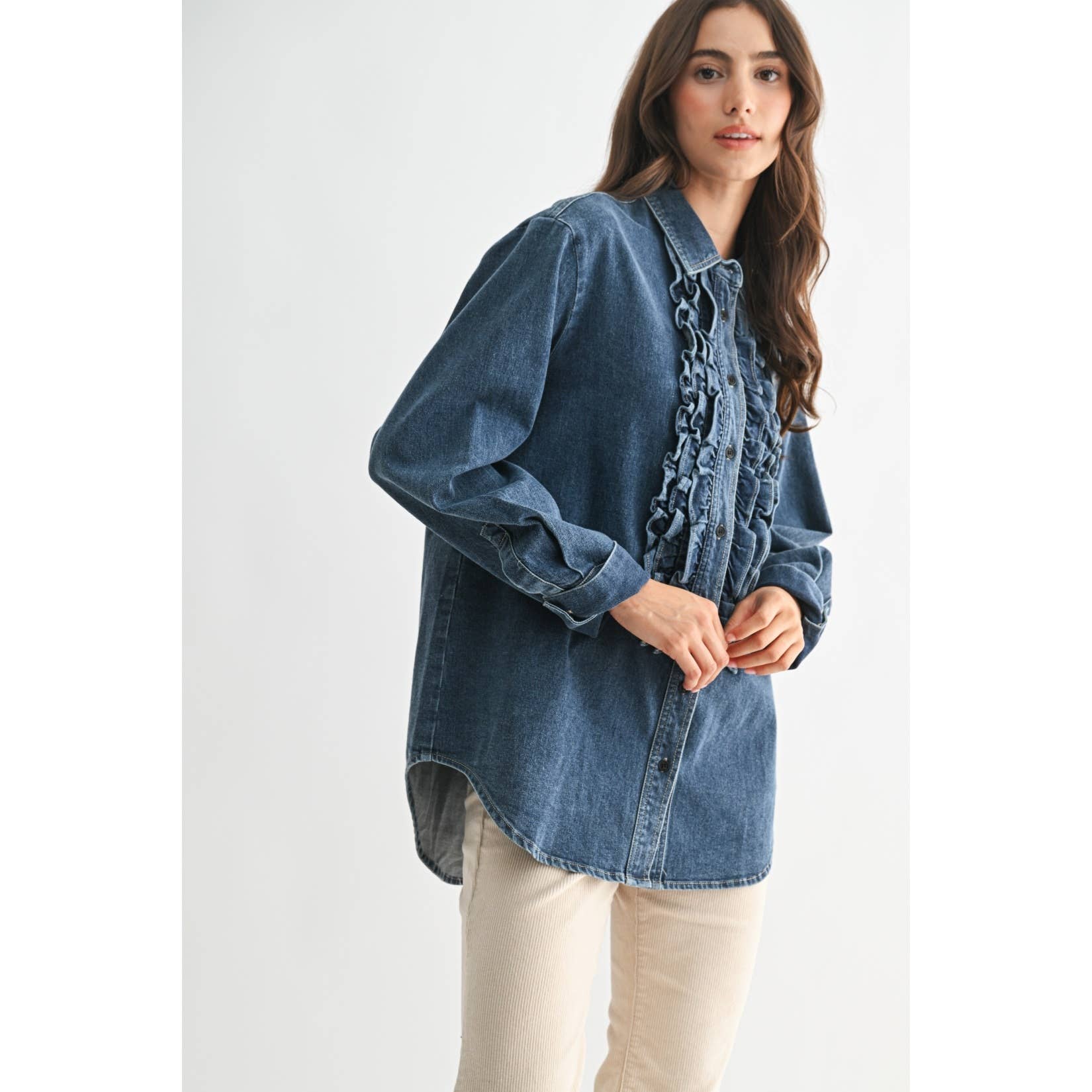 Ruffle Denim Shirt