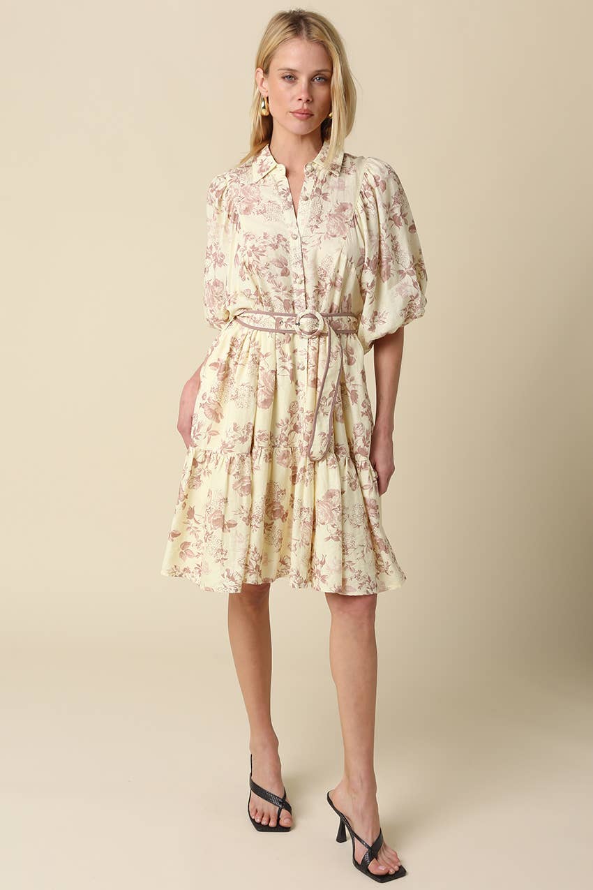 Kianna Floral Belted Shirt Dress