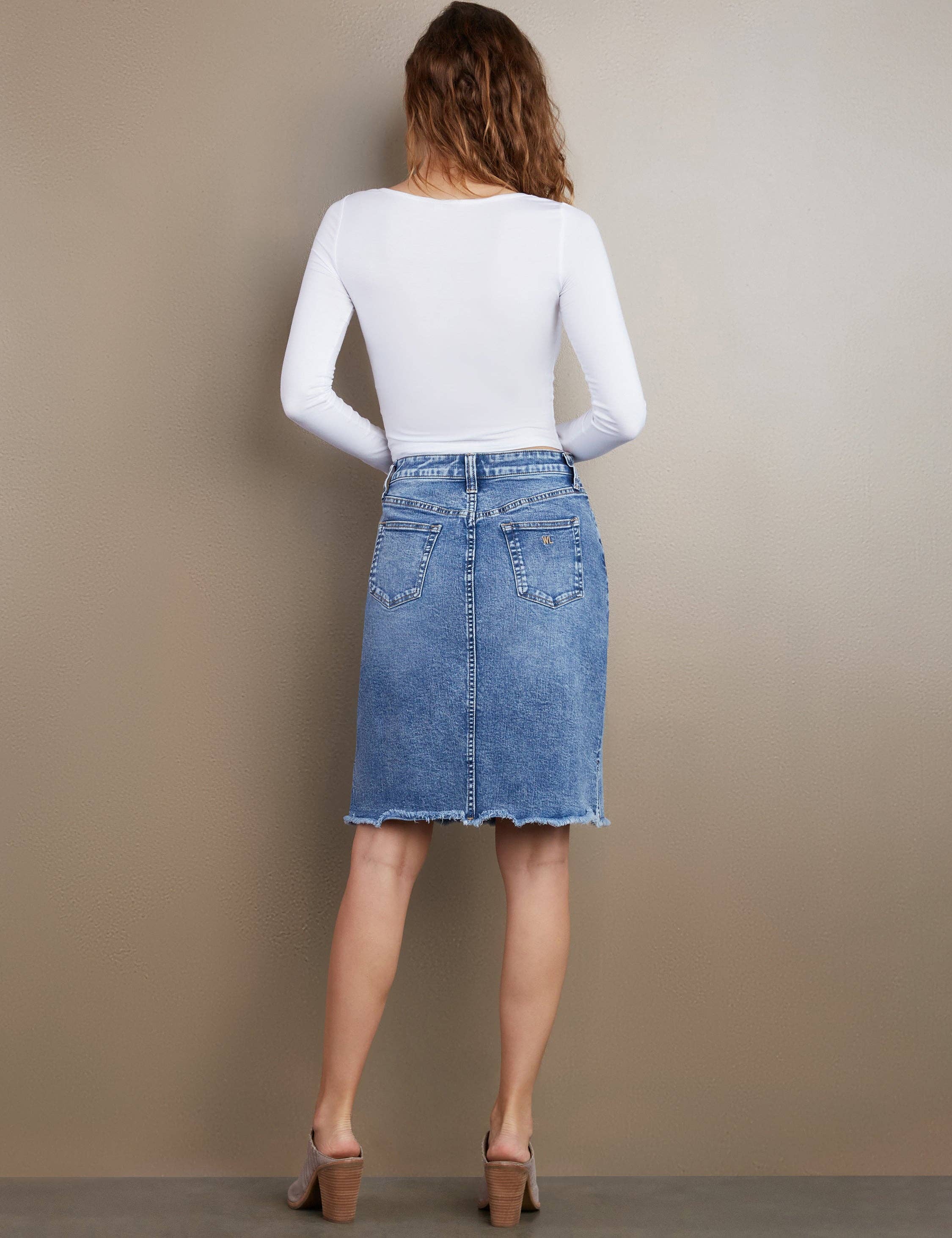 Fray Hem Jean Skirt