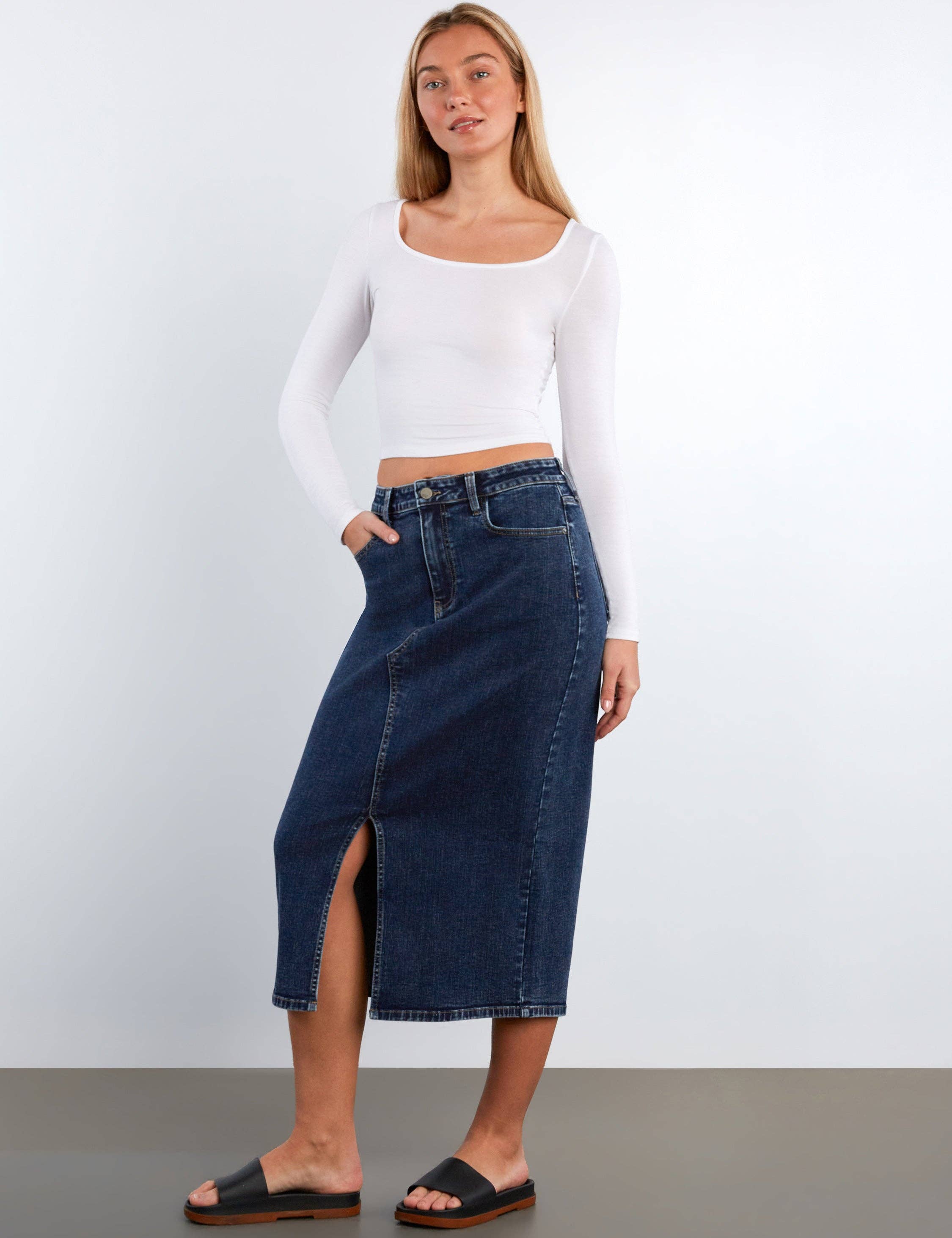 Lucy Denim Midi Skirt - Darkwash