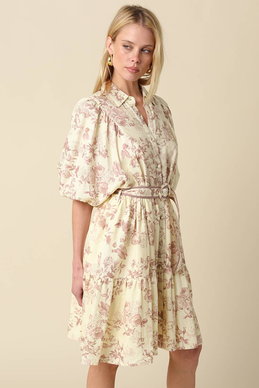 Kianna Floral Belted Shirt Dress