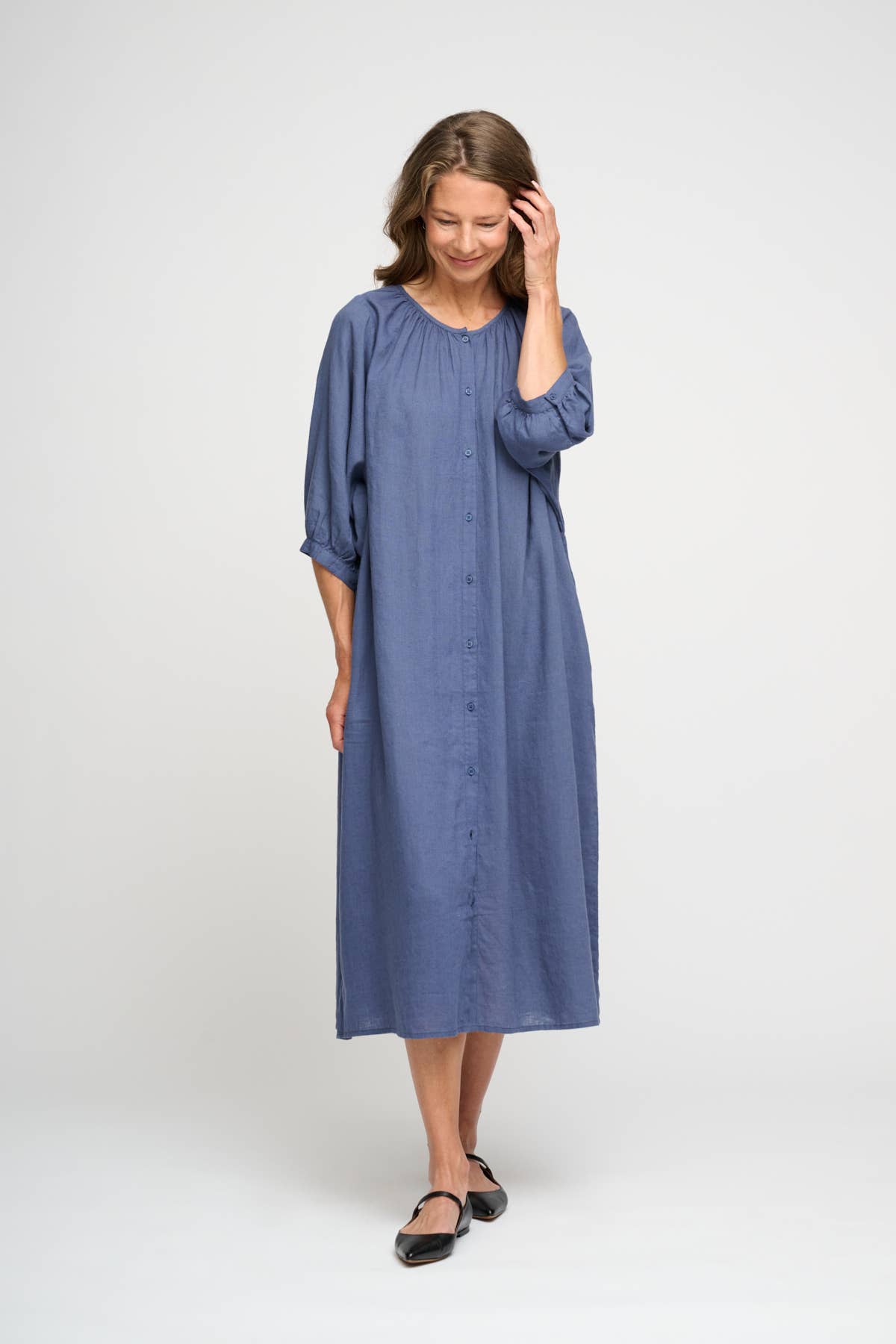 May shirtdress linen -  Sea blue