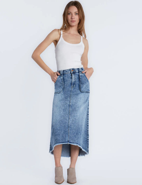 Patch Pocket Denim Midi Skirt