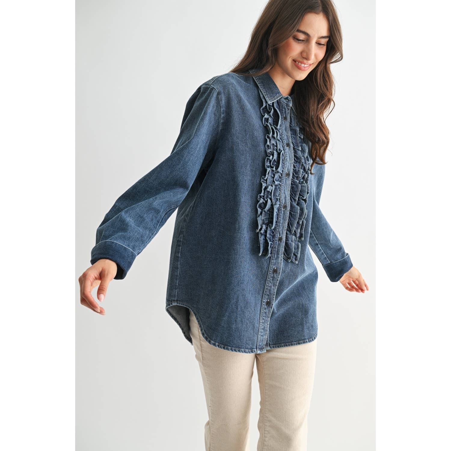 Ruffle Denim Shirt