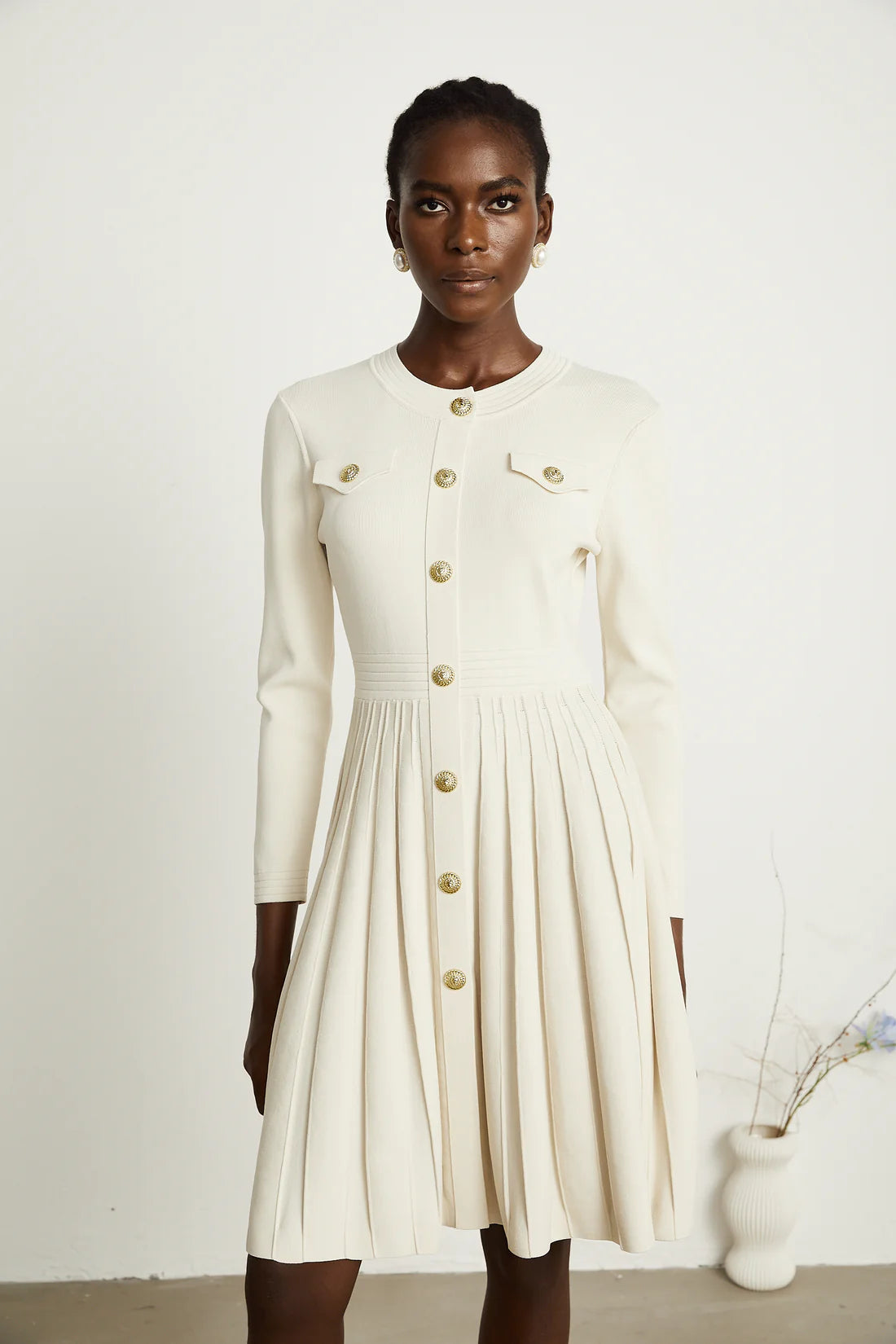 Berg white knitted pleated dress