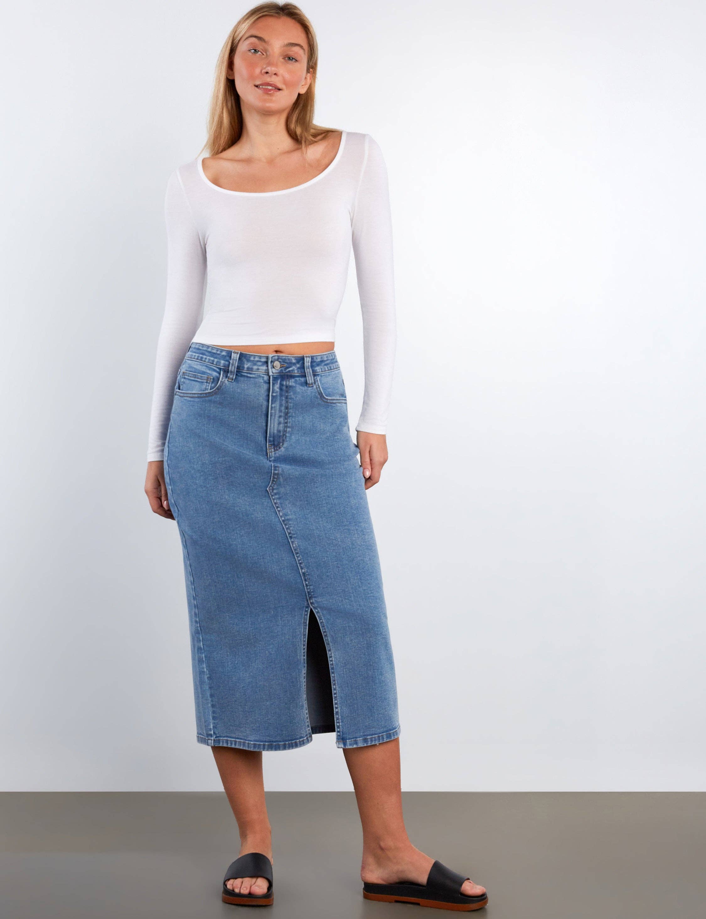 Lucy Denim Midi Skirt - Lightwash