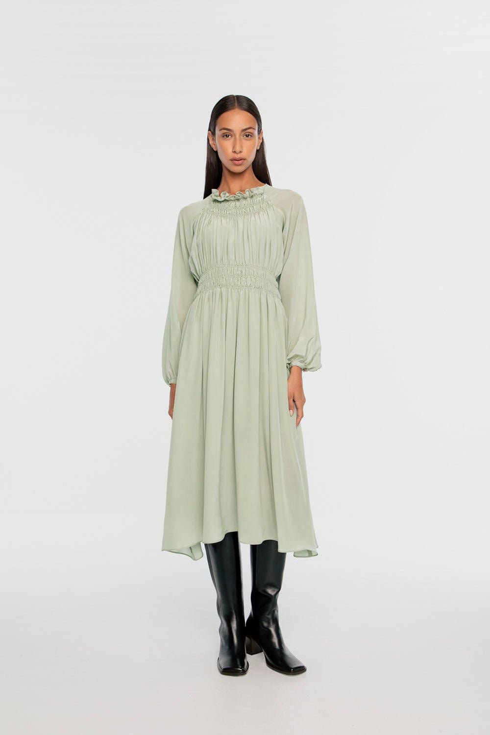 Mia Silk Dress - Sage