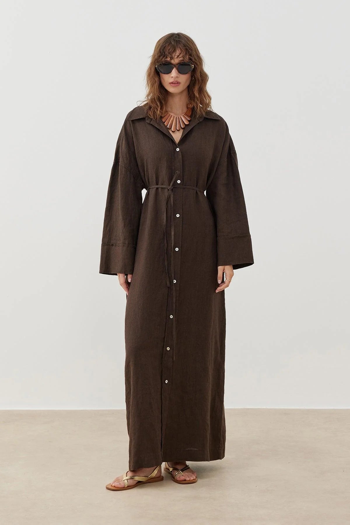 Nara Linen Dress - Brown