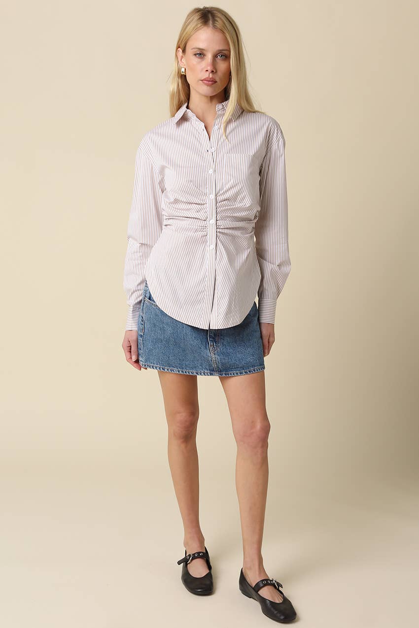 Aisha Striped Cinched Waist Shirt