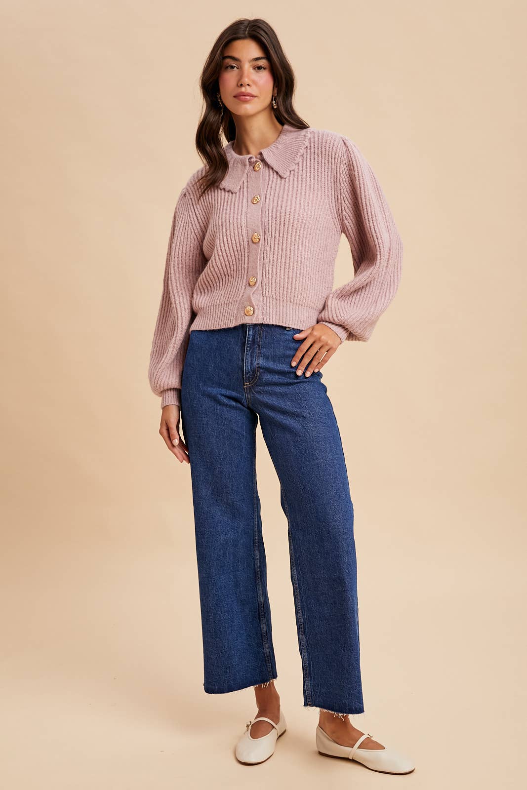 CHUNKY COLLAR KNITTED CARDIGAN: MOCHA MOUSSE / M