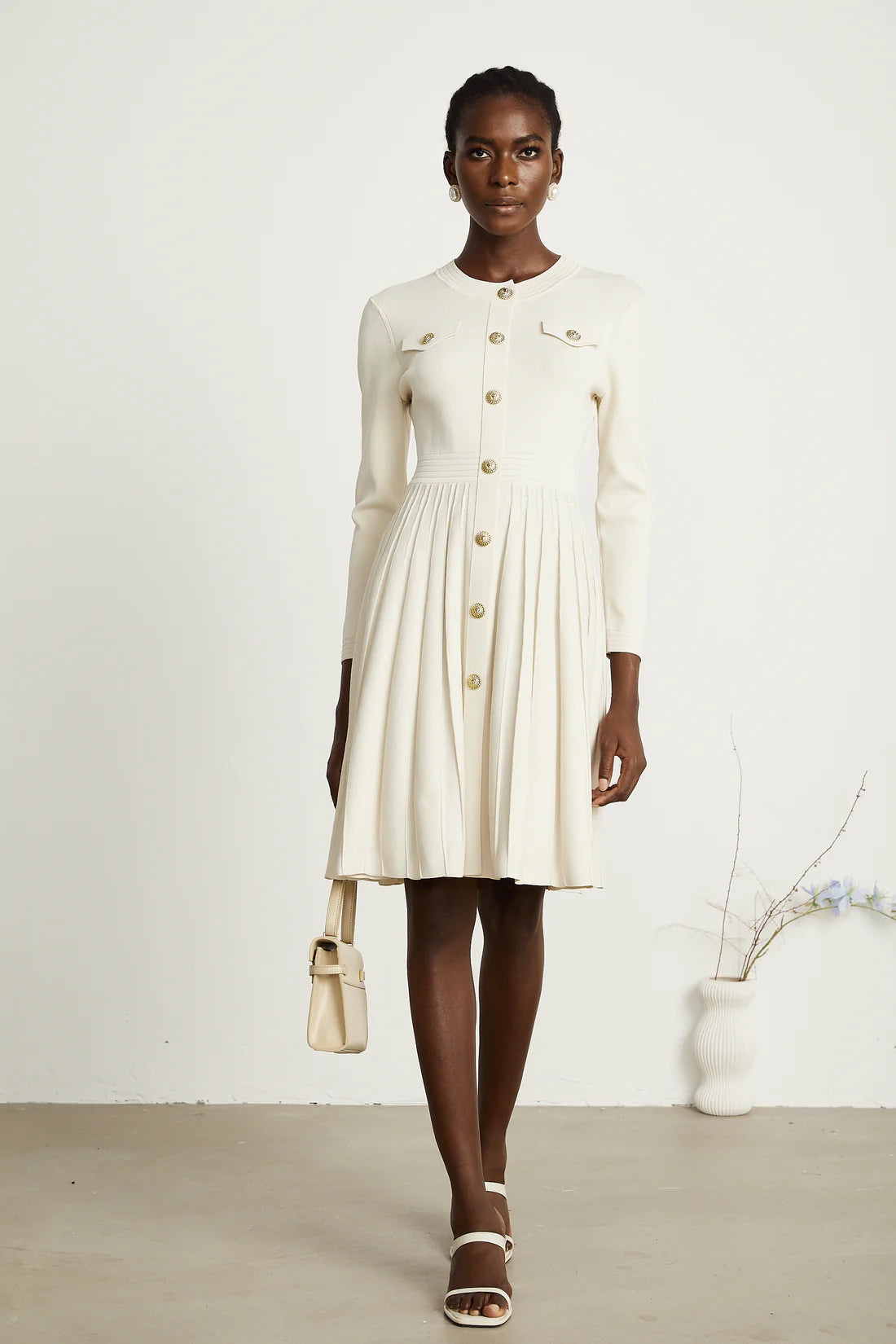 Berg white knitted pleated dress
