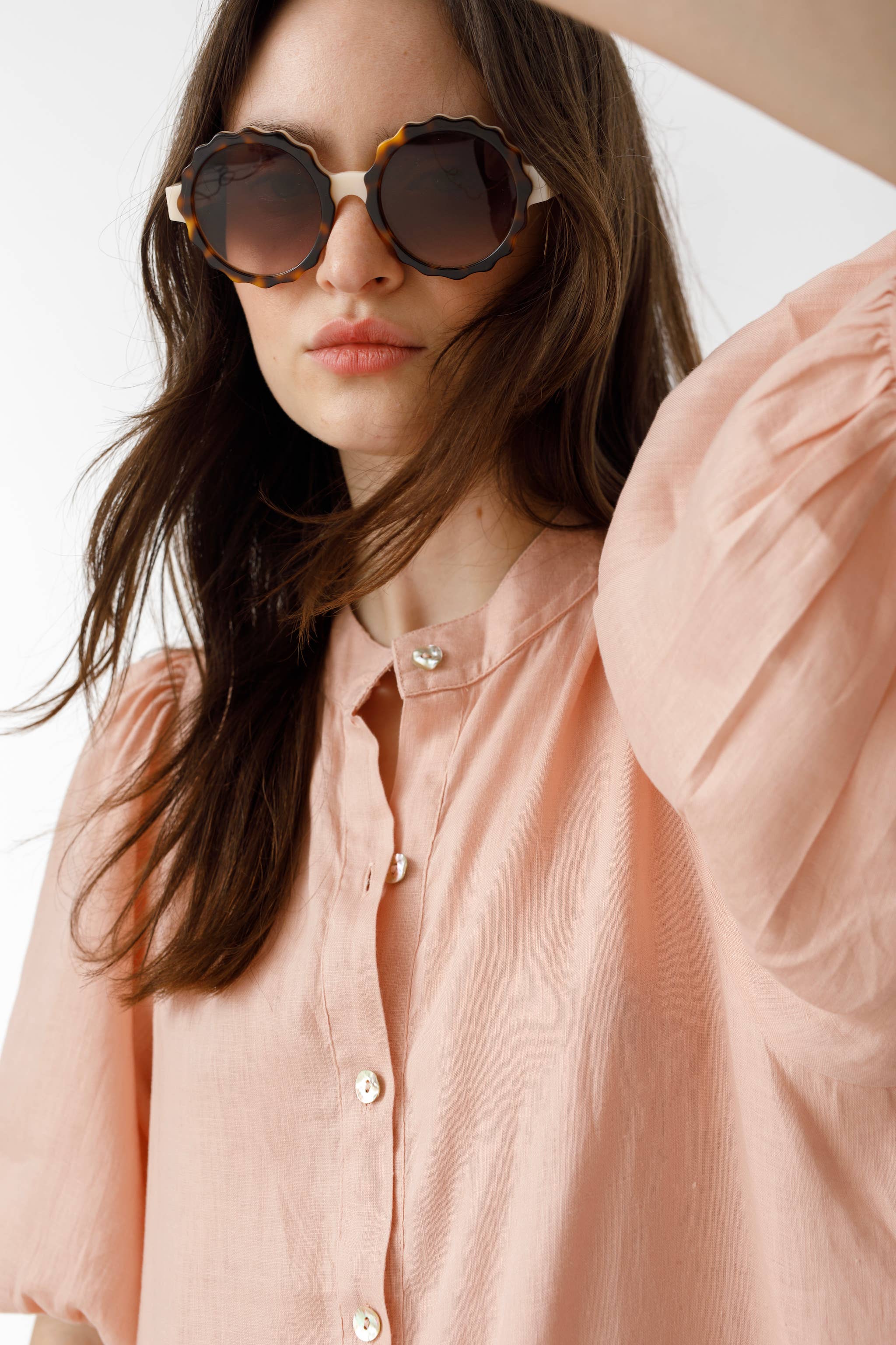 Bubble Linen Dress - pink