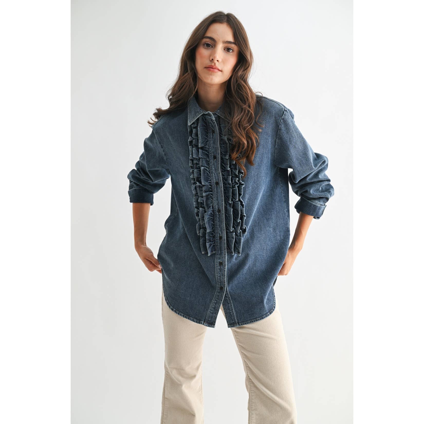 Ruffle Denim Shirt