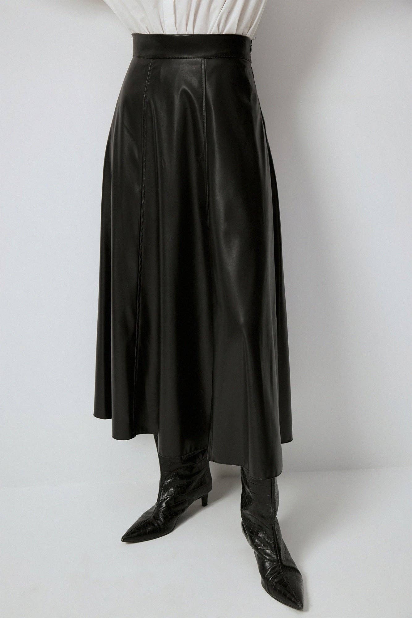 Tucker Flounced Skirt - Faux Leather