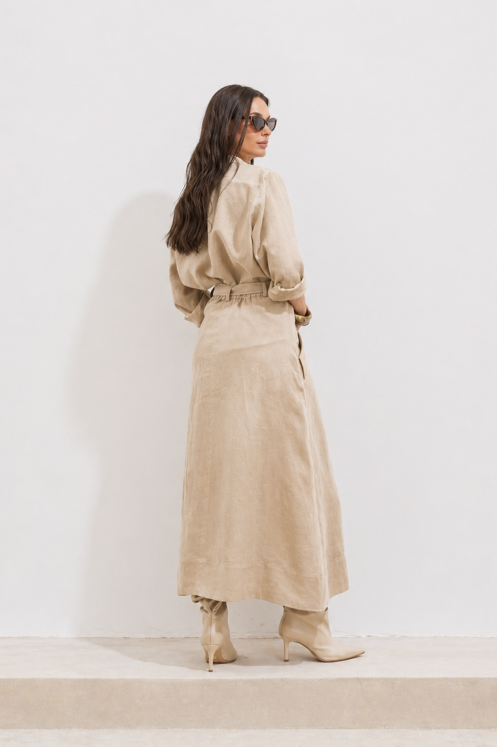 Paz Linen Set with Coral Shirt - Tan