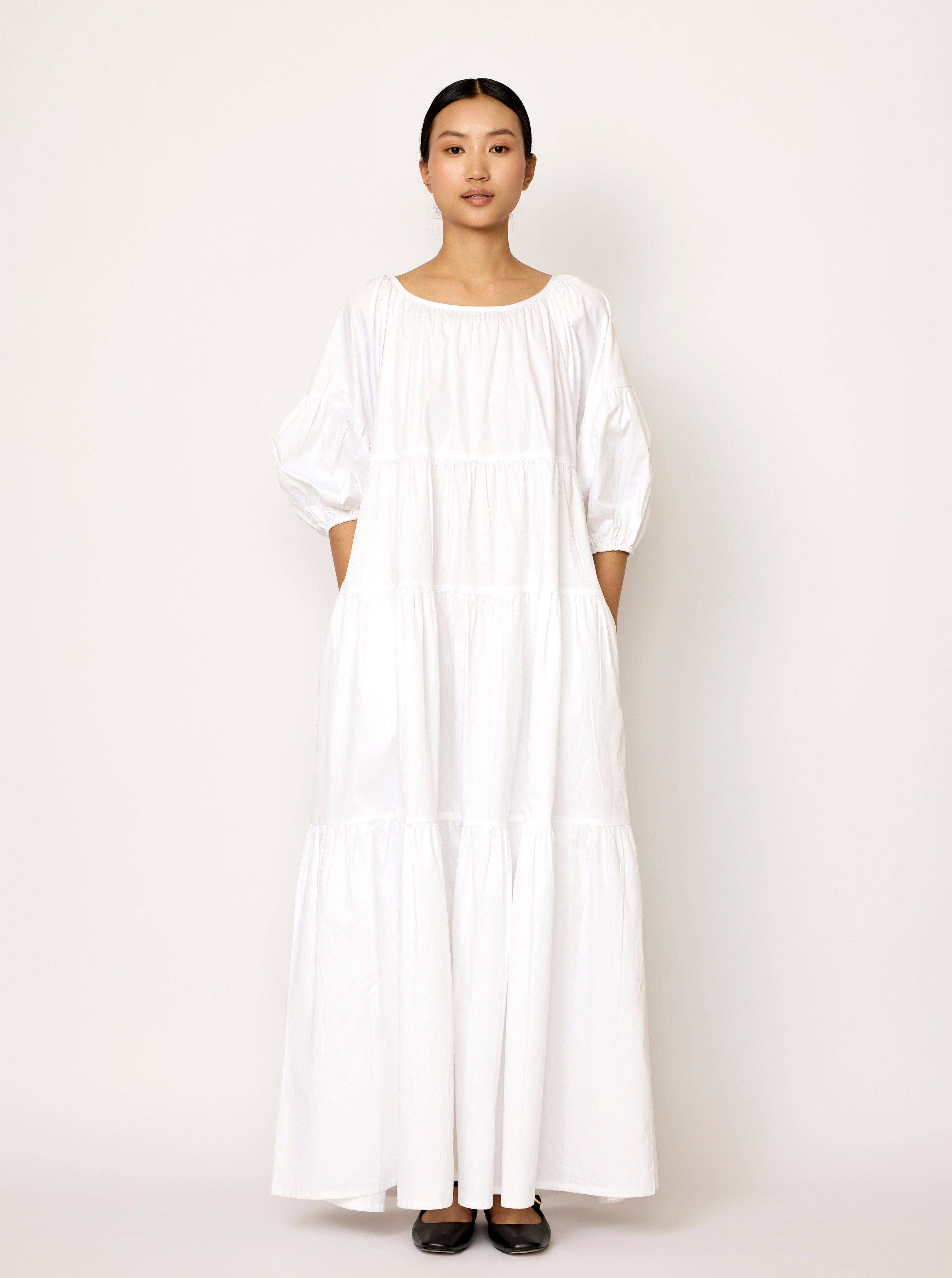 Voluminous Tiered Maxi Dress - White
