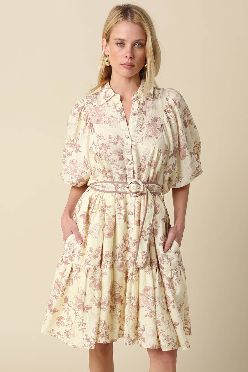 Kianna Floral Belted Shirt Dress