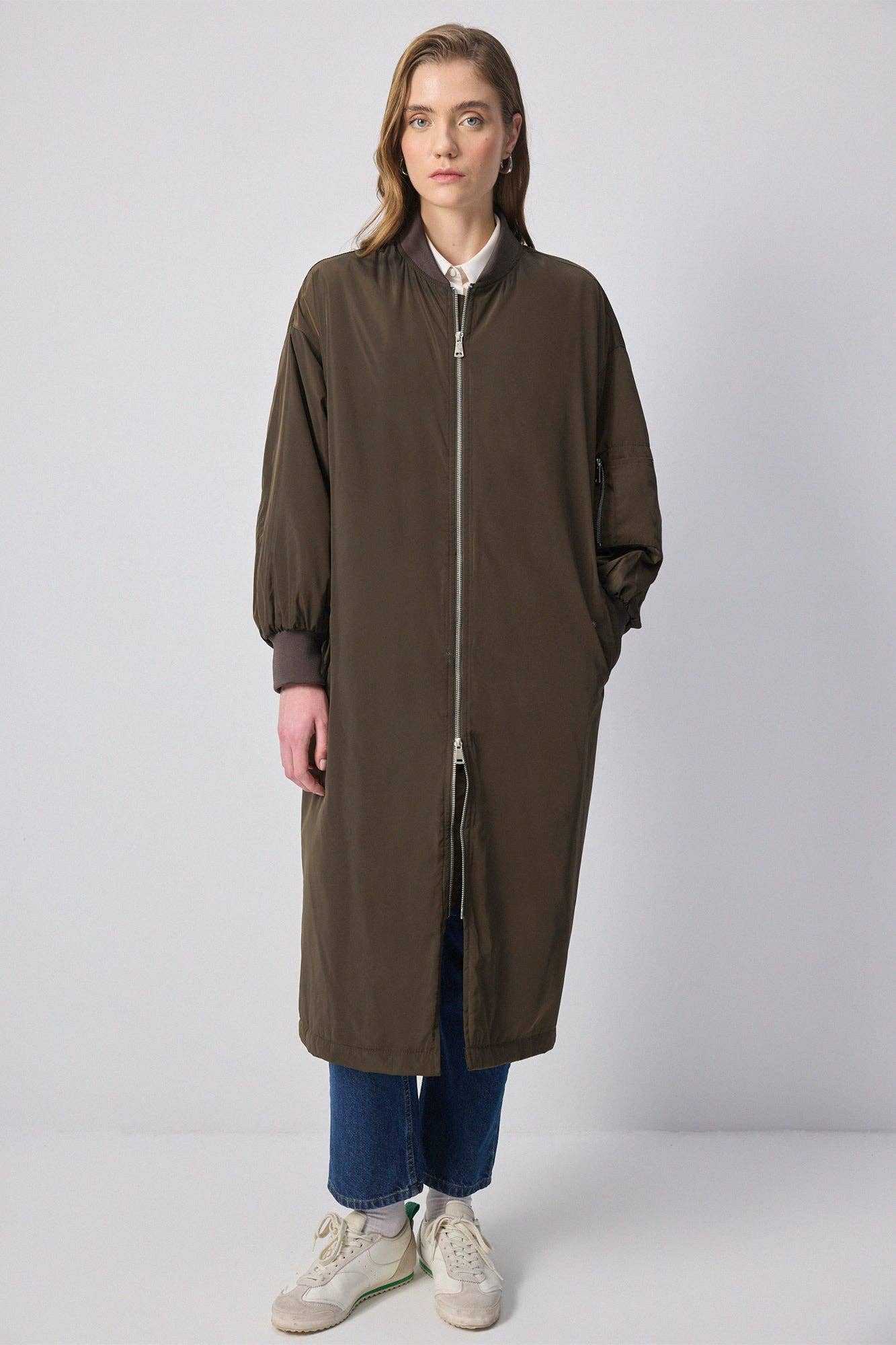 Longline Bomber Coat - Khaki