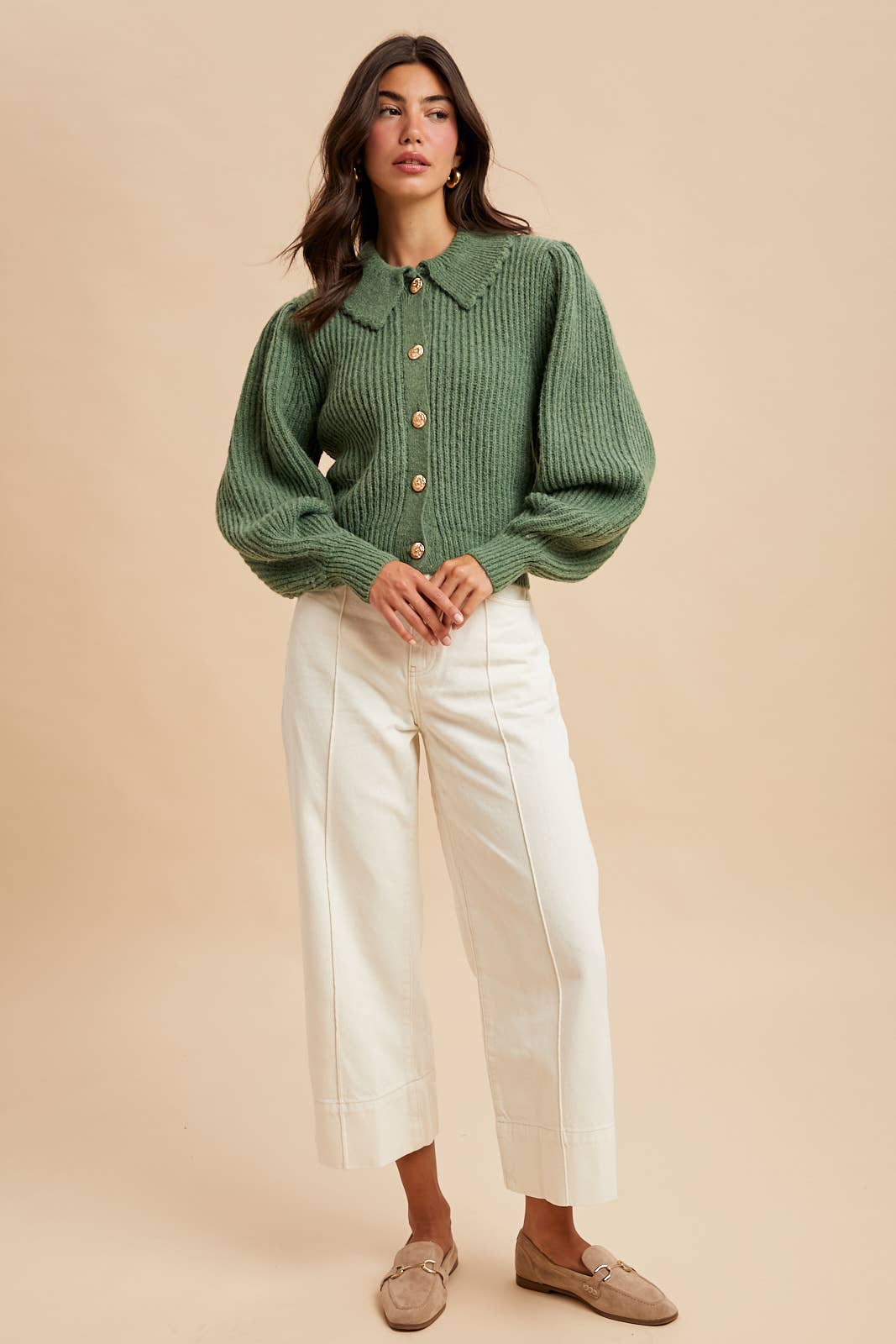 CHUNKY COLLAR KNITTED CARDIGAN: MOCHA MOUSSE / M