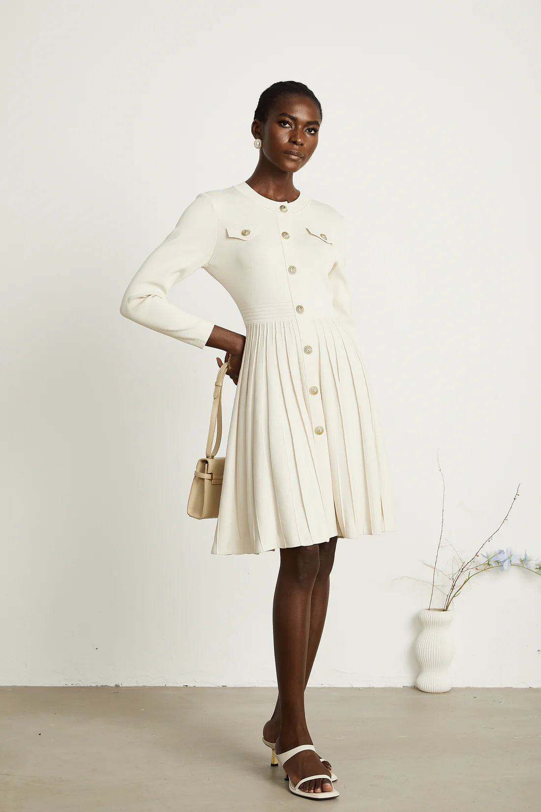 Berg white knitted pleated dress