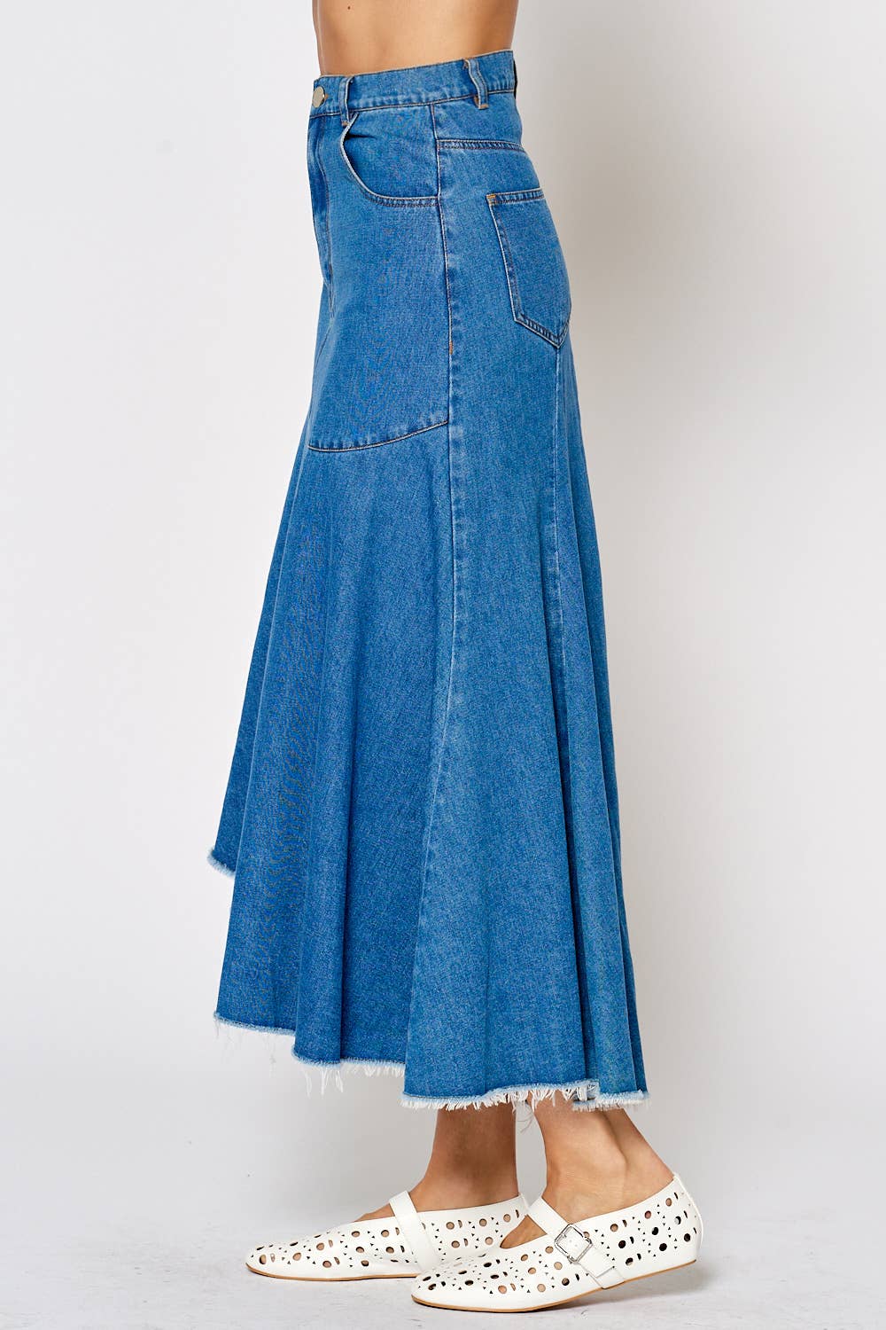 Frill Denim Midi Skirt