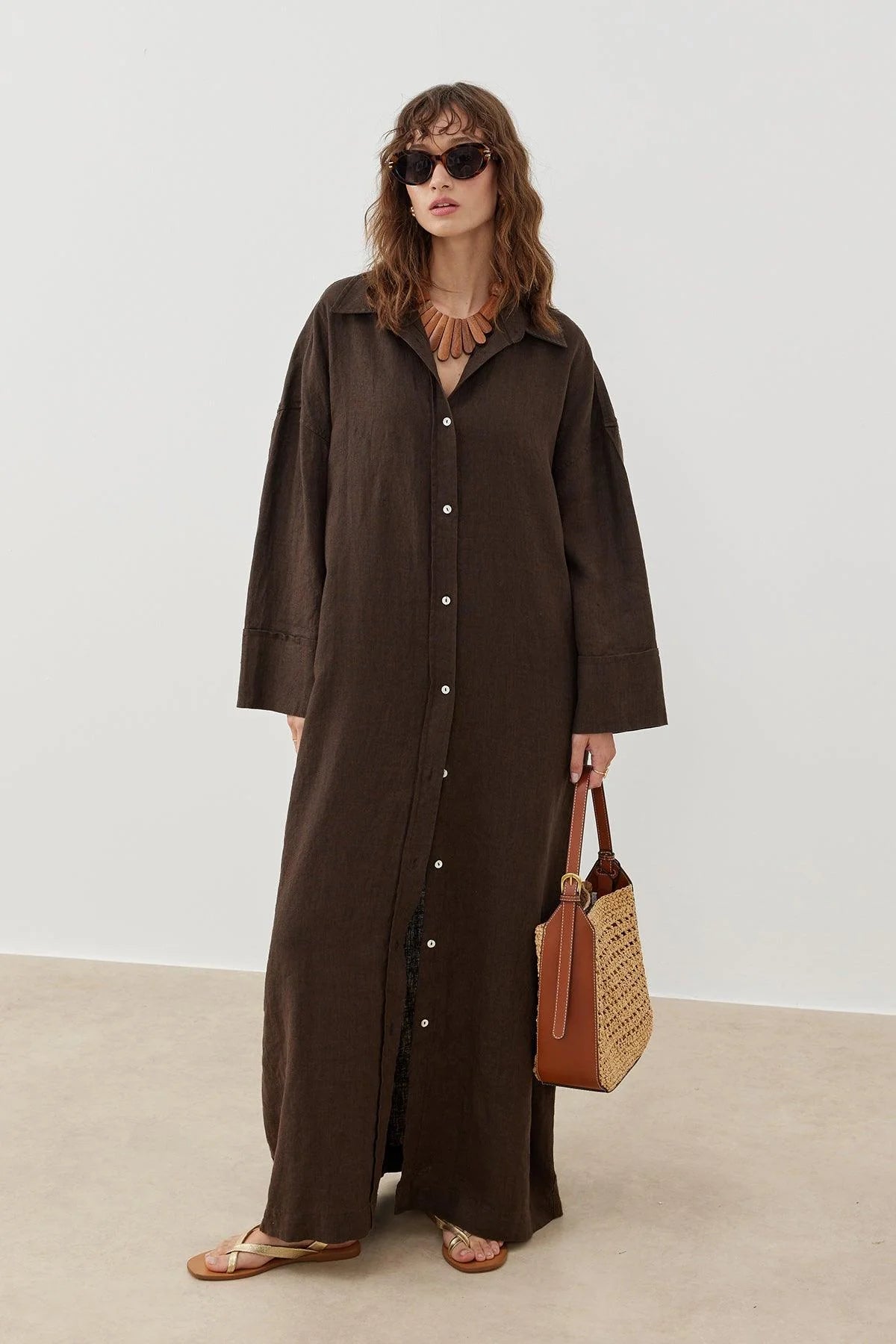 Nara Linen Dress - Brown