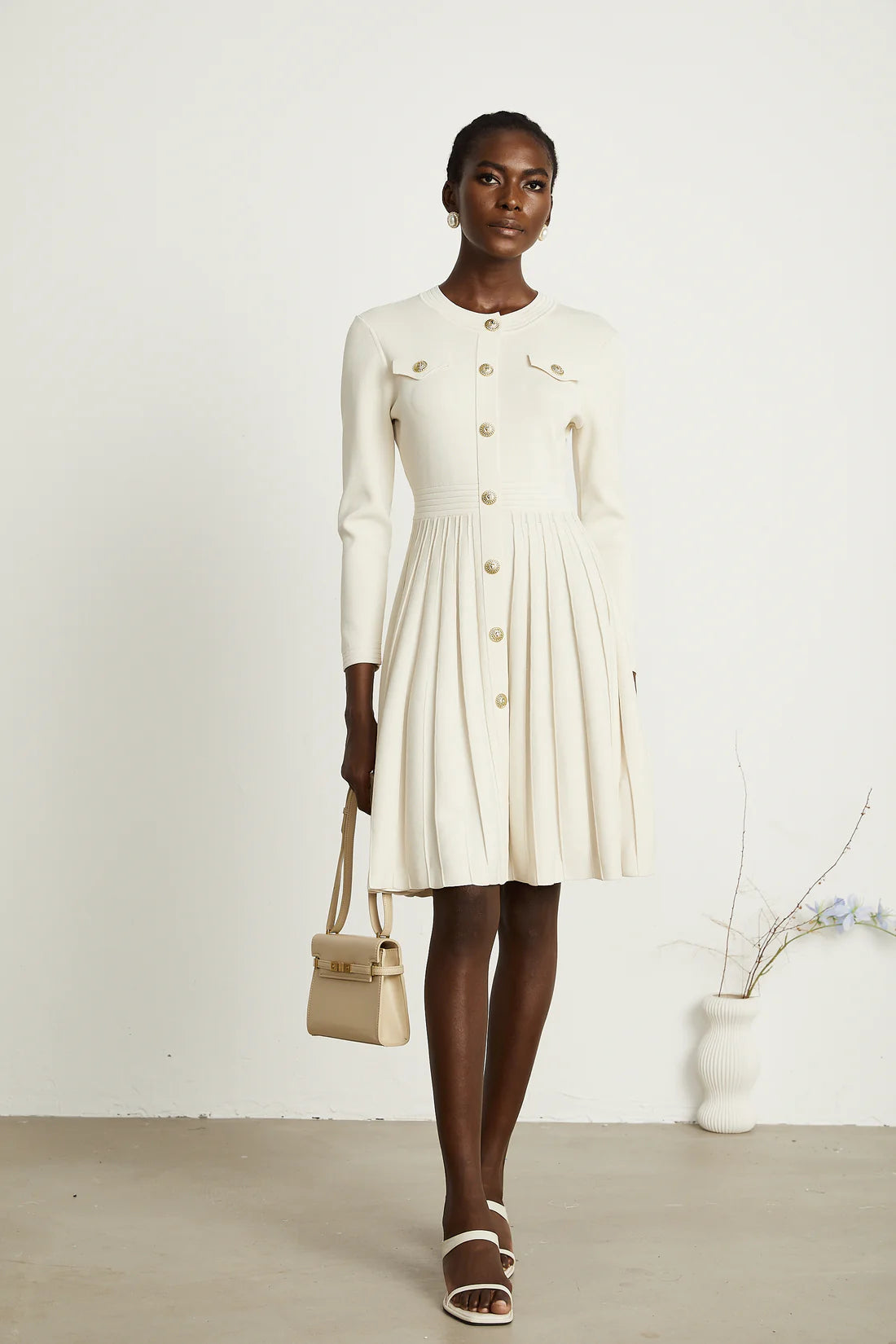 Berg white knitted pleated dress