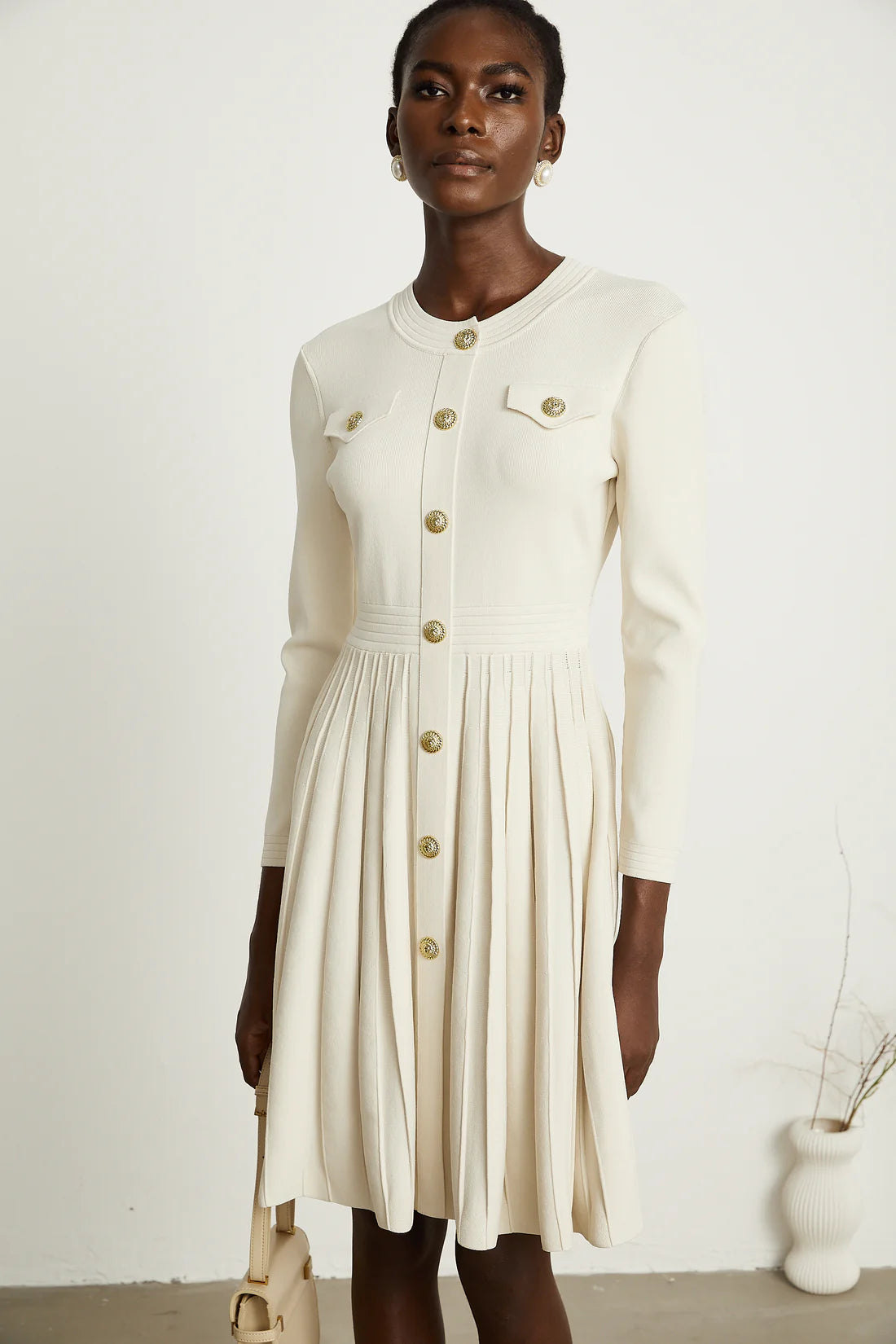 Berg white knitted pleated dress