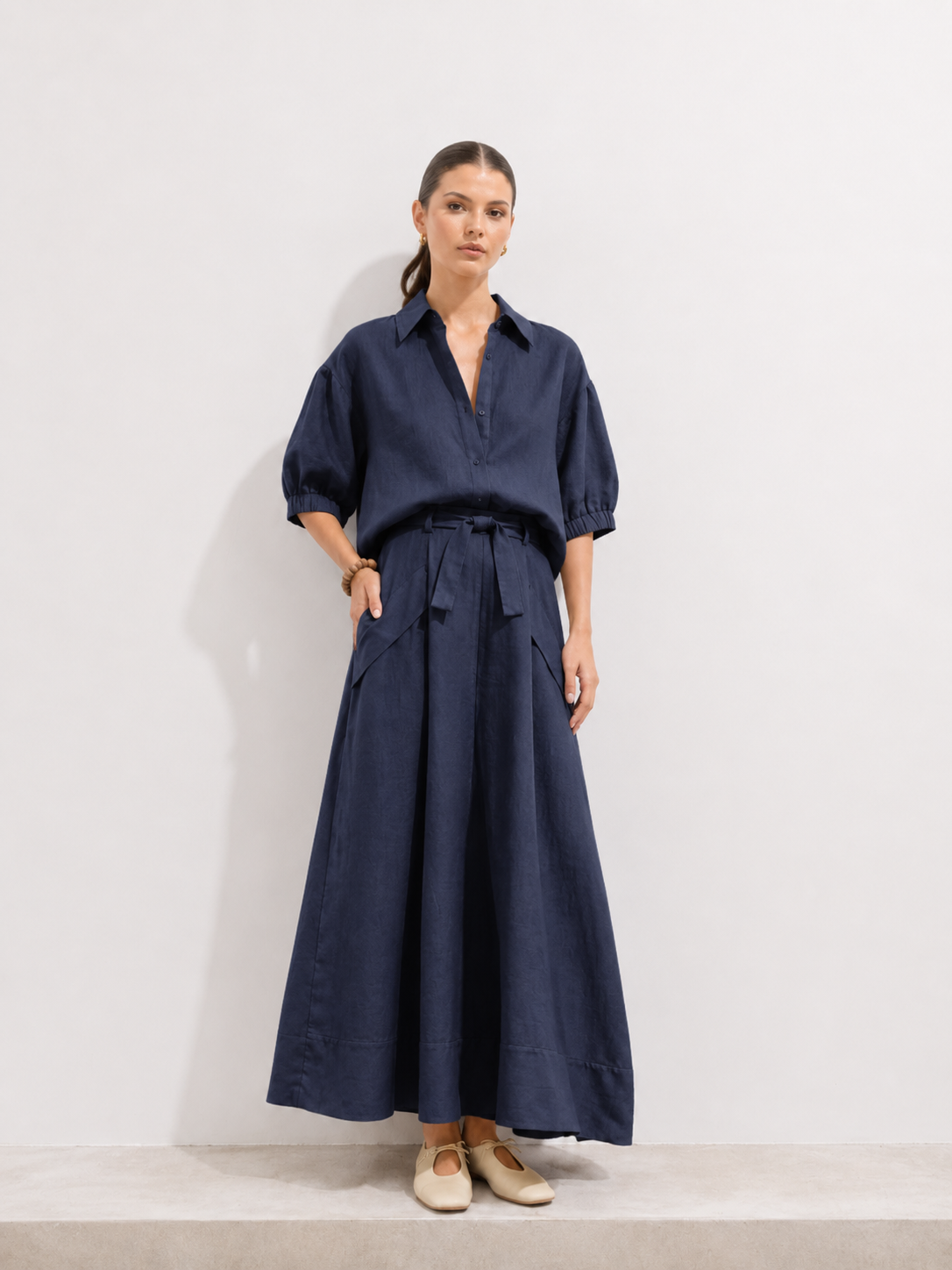 Paz Linen Set with Mar Shirt Navy