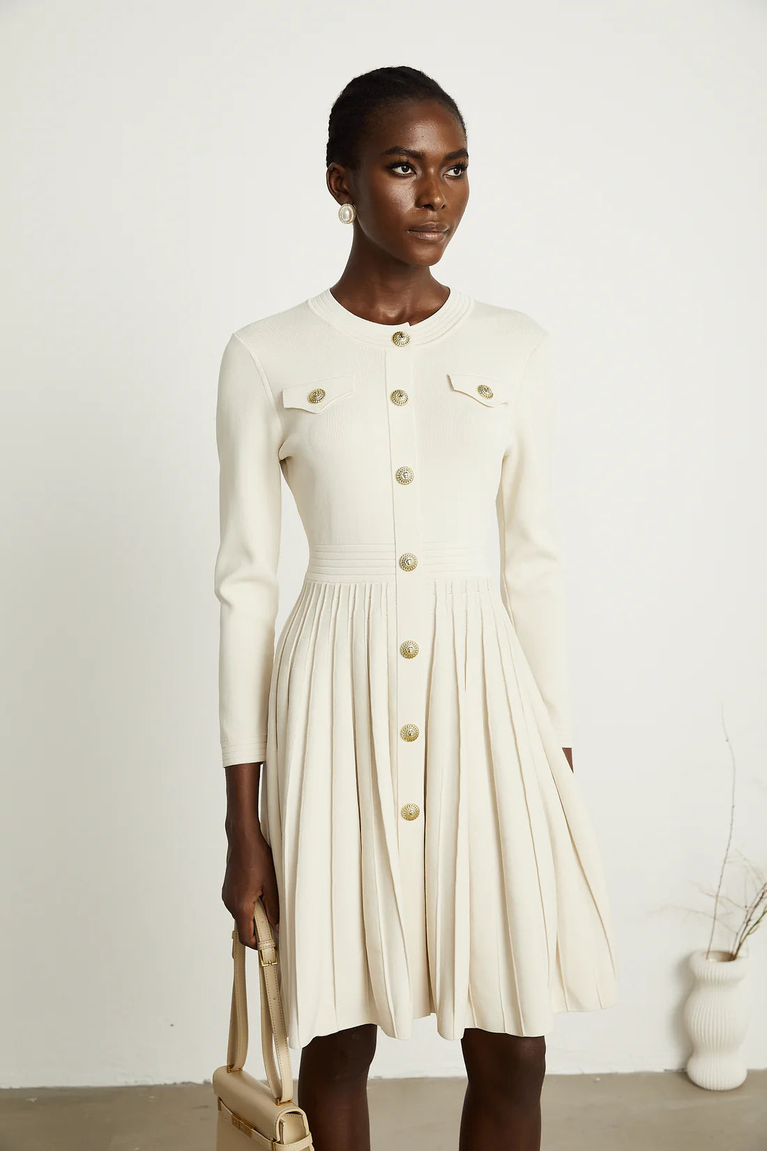 Berg white knitted pleated dress