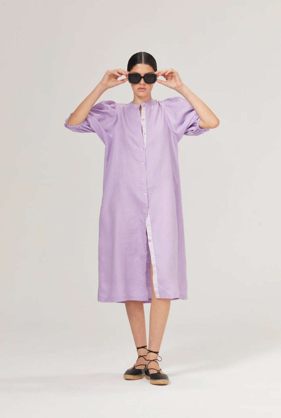 Bubble Linen Dress - Lilac