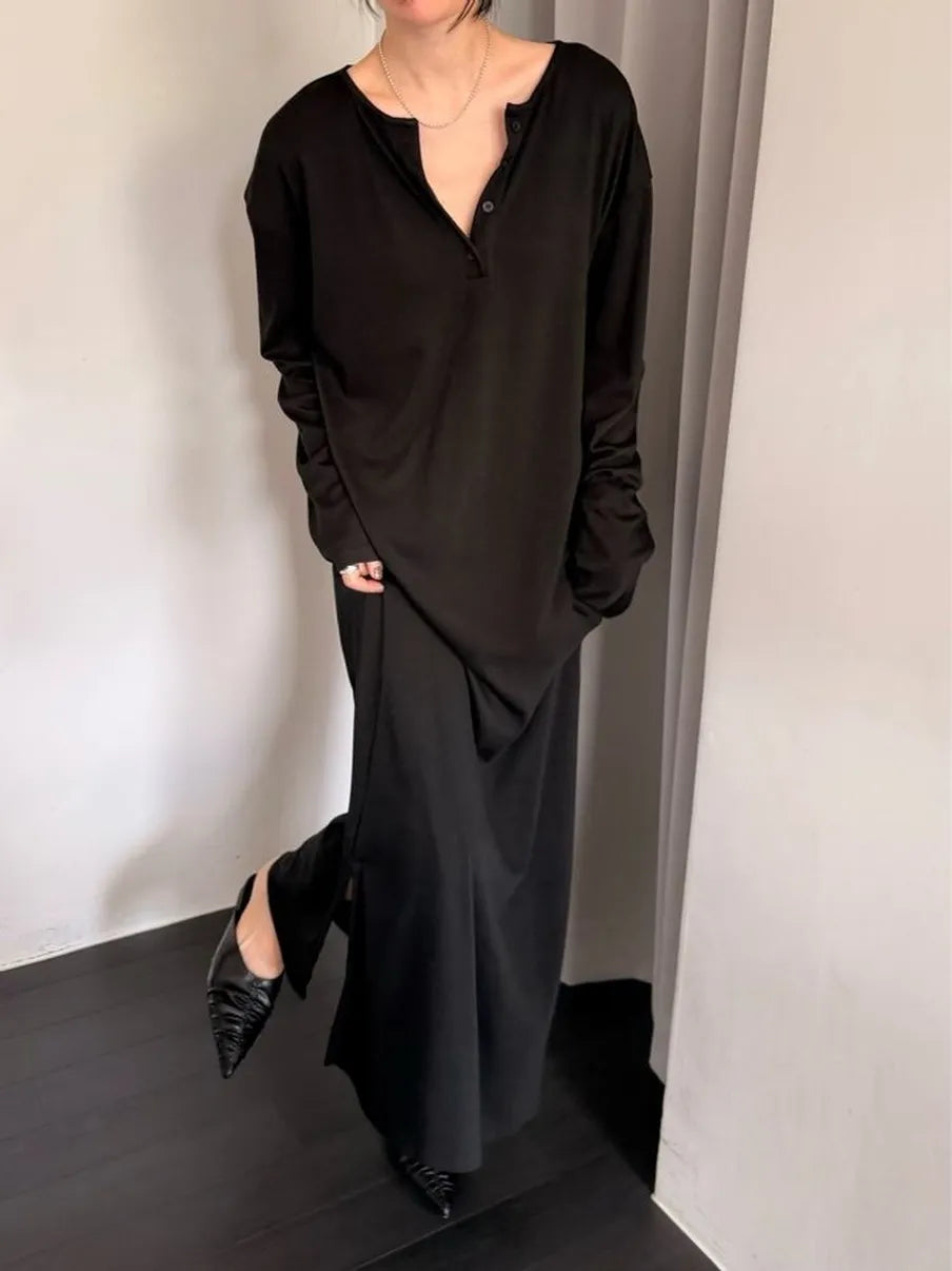 Off Duty Henley Dress - Black